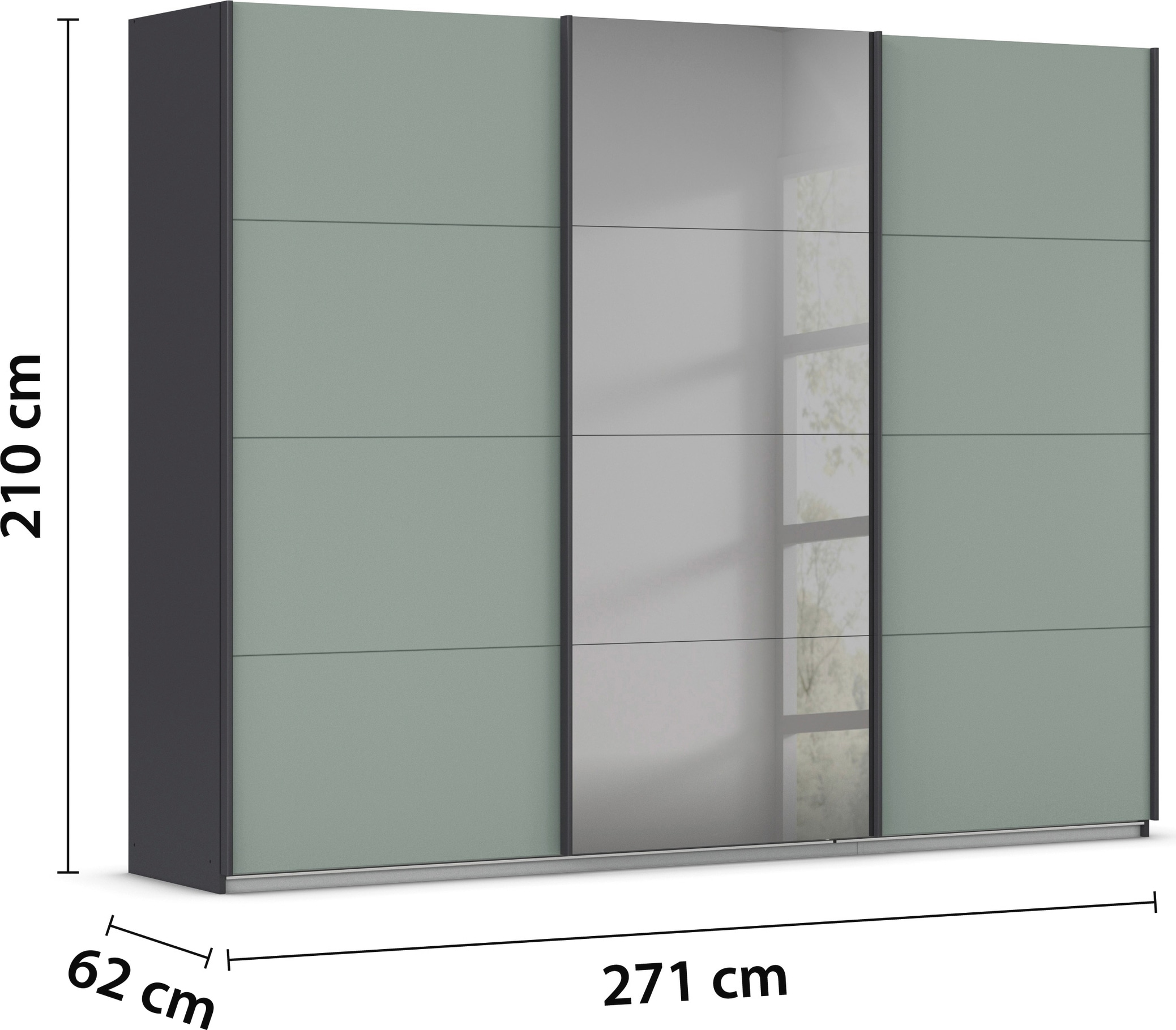 INOSIGN Schwebetürenschrank »Ferris Schrank Garderobe Breite 2,71m BESTSELLER Schlafzimmerschrank«, Kleiderschrank mit Spiegel in 3 Ausführungen BASIC/CLASSIC/PREMIUM