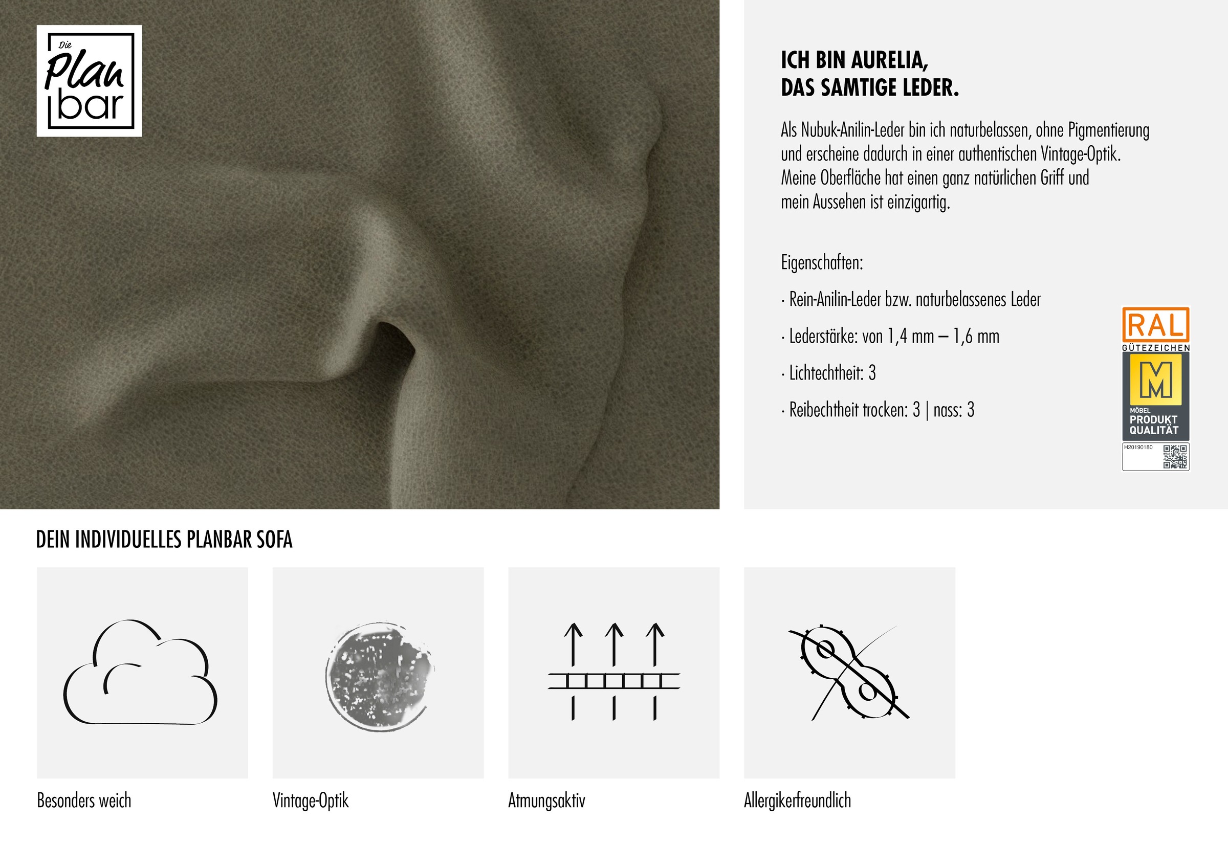 Die PlanBar 2,5-Sitzer »PN-EM18063, B: 206 cm. mit Kontrastnaht« optional mit echt bezogenem Rücken, Sitztiefen- und Armteilverstellung