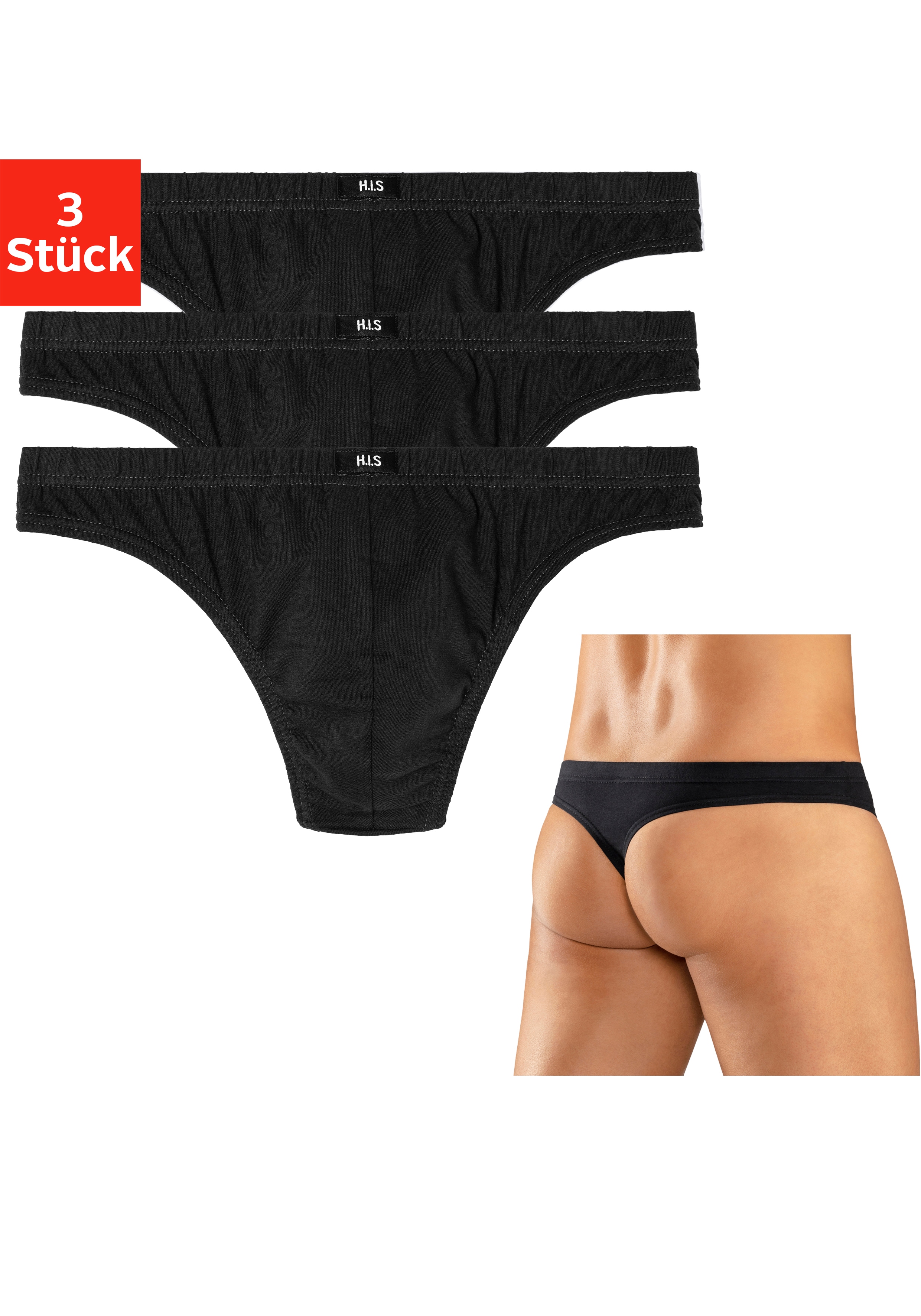 H.I.S String Packung, 3 Stk. aus weichem Baumwoll-Stretch