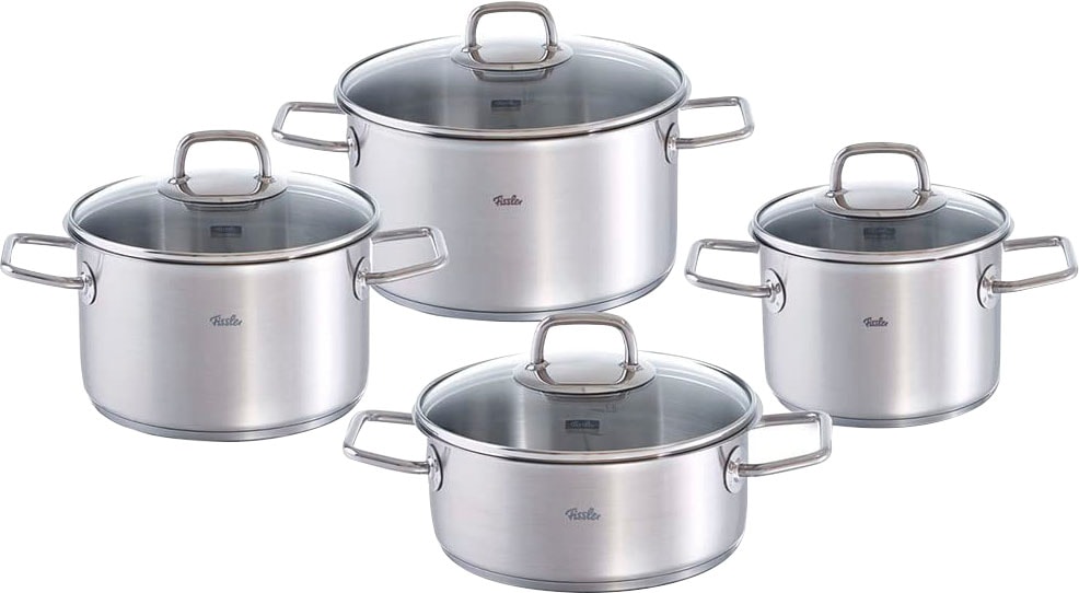 Fissler Topf-Set »Viseo Topf-Set«, Edelstahl 18/10, (Set, 8 tlg., 1x Bratentopf 20 cm, je 1x Kochtopf 16/20/24 cm), Induktionsgeeignet, Mess-Skala, Made in Germany