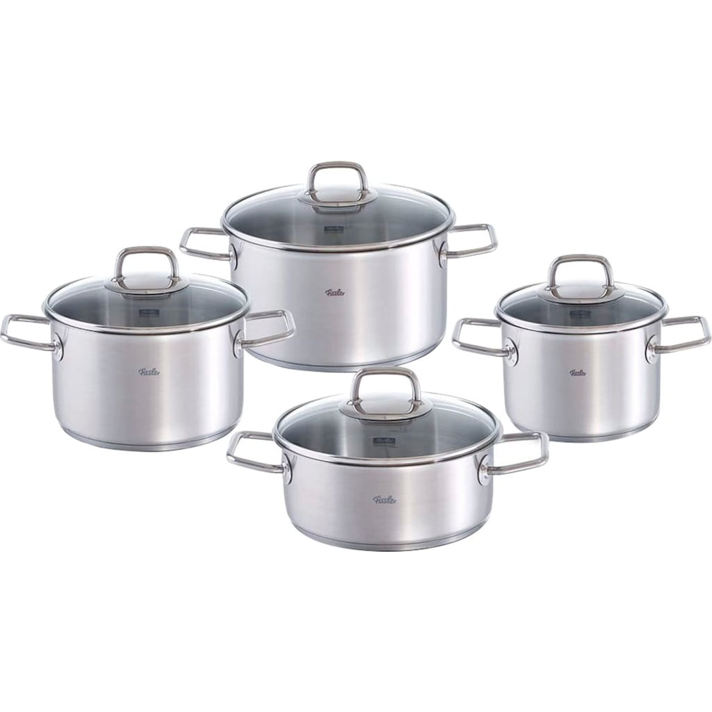 Fissler Topf-Set »Viseo Topf-Set«, Edelstahl 18/10, (Set, 8 tlg., 1x Bratentopf 20 cm, je 1x Kochtopf 16/20/24 cm), Induktionsgeeignet, Mess-Skala, Made in Germany