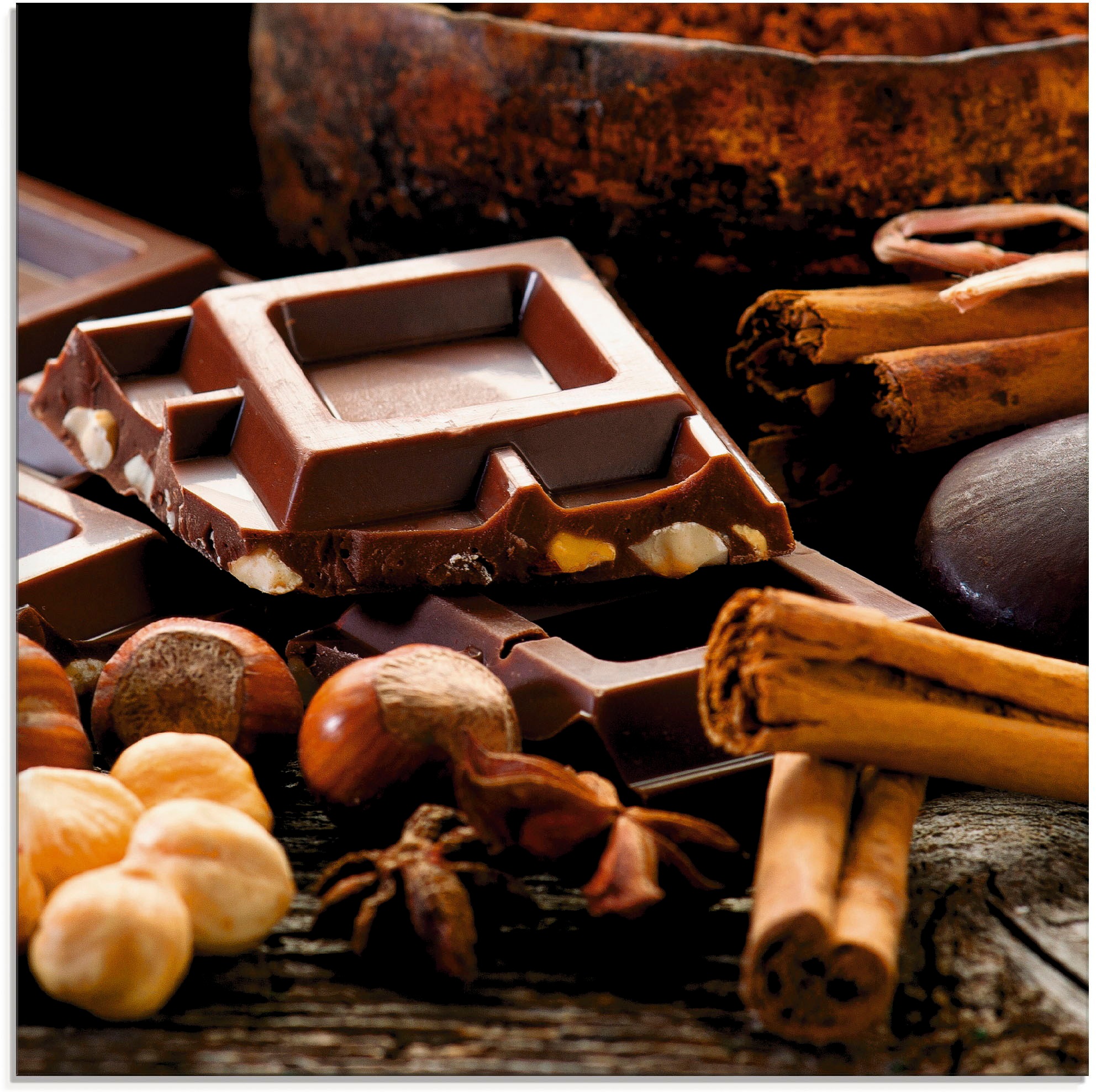 Artland Glasbild »Schokolade mit Größen Zutaten«, verschiedenen (1 kaufen in | BAUR Süßspeisen, St.)
