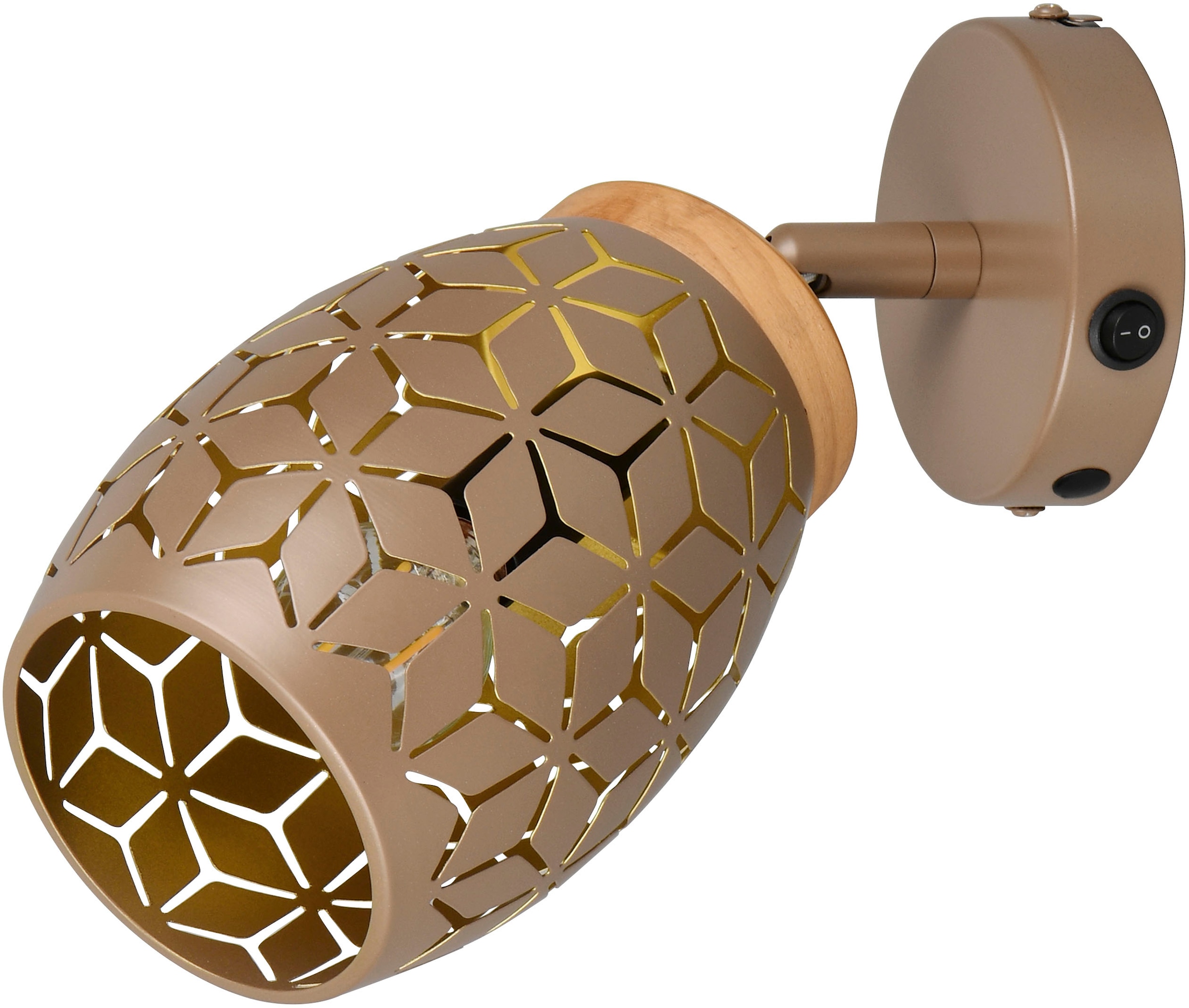 REALITY Leuchten Wandstrahler »BIDAR, Wandlampe mit verstellbarem Spot, exkl 1x E14 max 10W«, 1 flammig, Leuchtmittel E14 | Leuchtmittel wechselbar, Kippschalter ON/OFF, Metall-Lampenschirm Lasercut Optik Ø 12cm