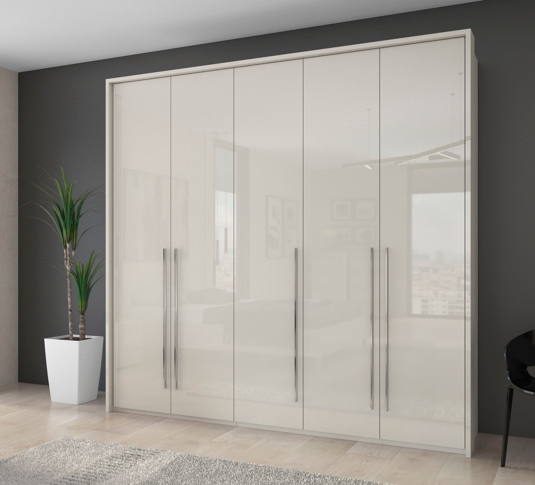 OTTO home Kleiderschrank "Piano, inklusive Rahmen und Beleuchtung, soft-close-Funktion" viele Breiten zur Auswahl, 226cm hoch, beige oder weiß, UV lackiert, Hochglanzfronten, FSC-zertifiziert