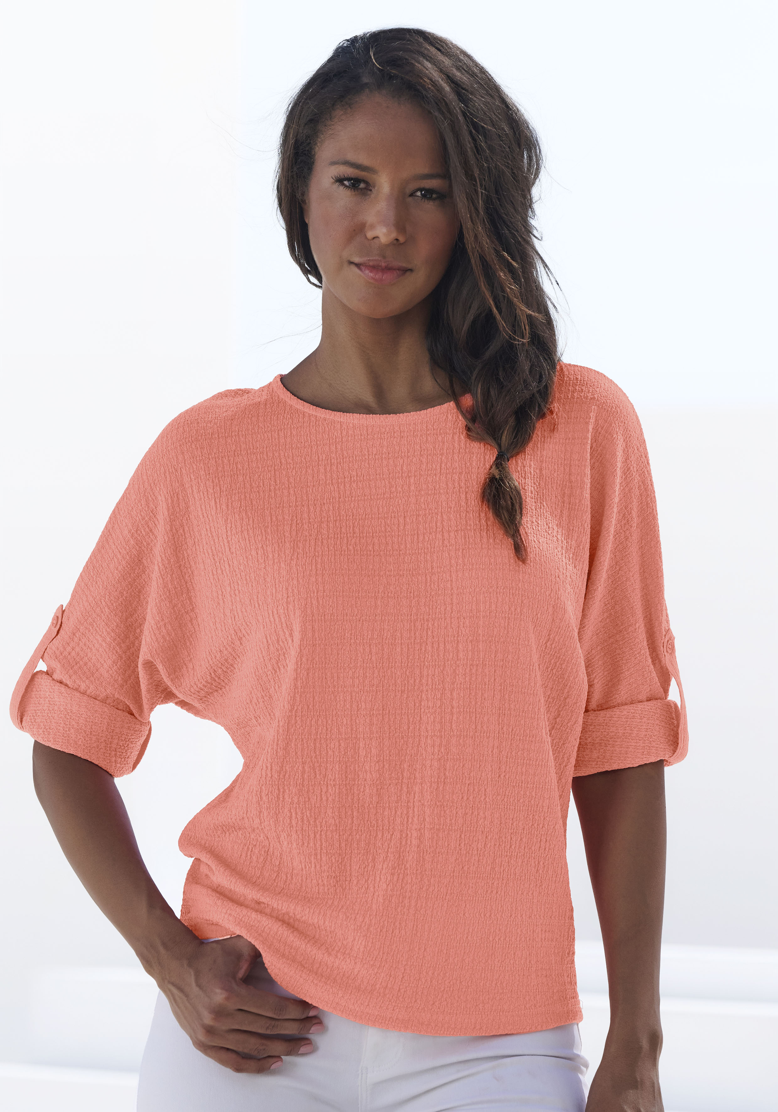 Vivance 2-in-1-Shirt "sommerlich zum Krempeln" aus bügelfreier Crêpe-Qualität