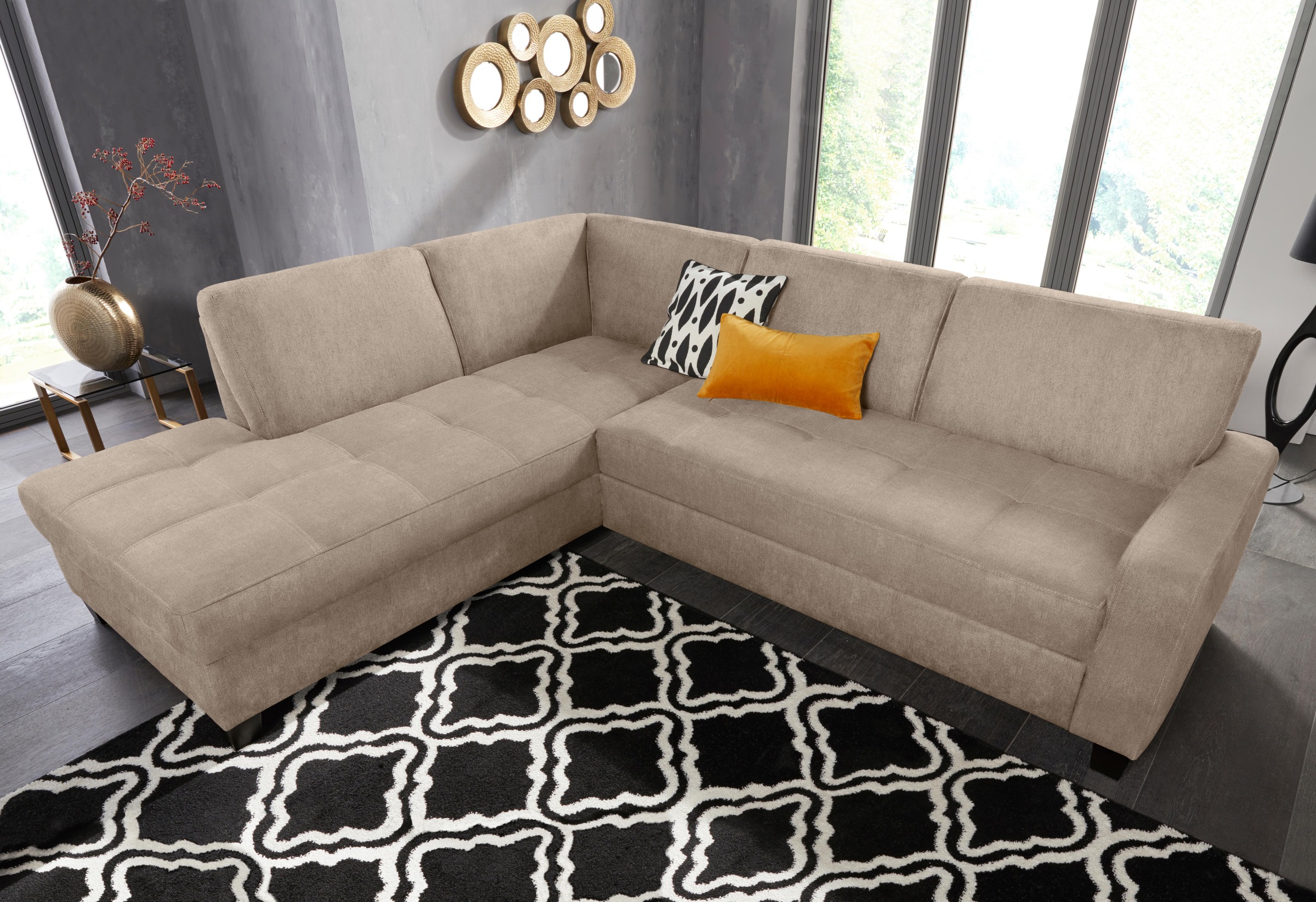DOMO collection Ecksofa »Florentina zeitlos und elegant, Sitznähte als Designelement, L-Form«, wahlweise mit Bettfunktion, mit Kontrastnaht, Komfortsitzhöhe 47cm