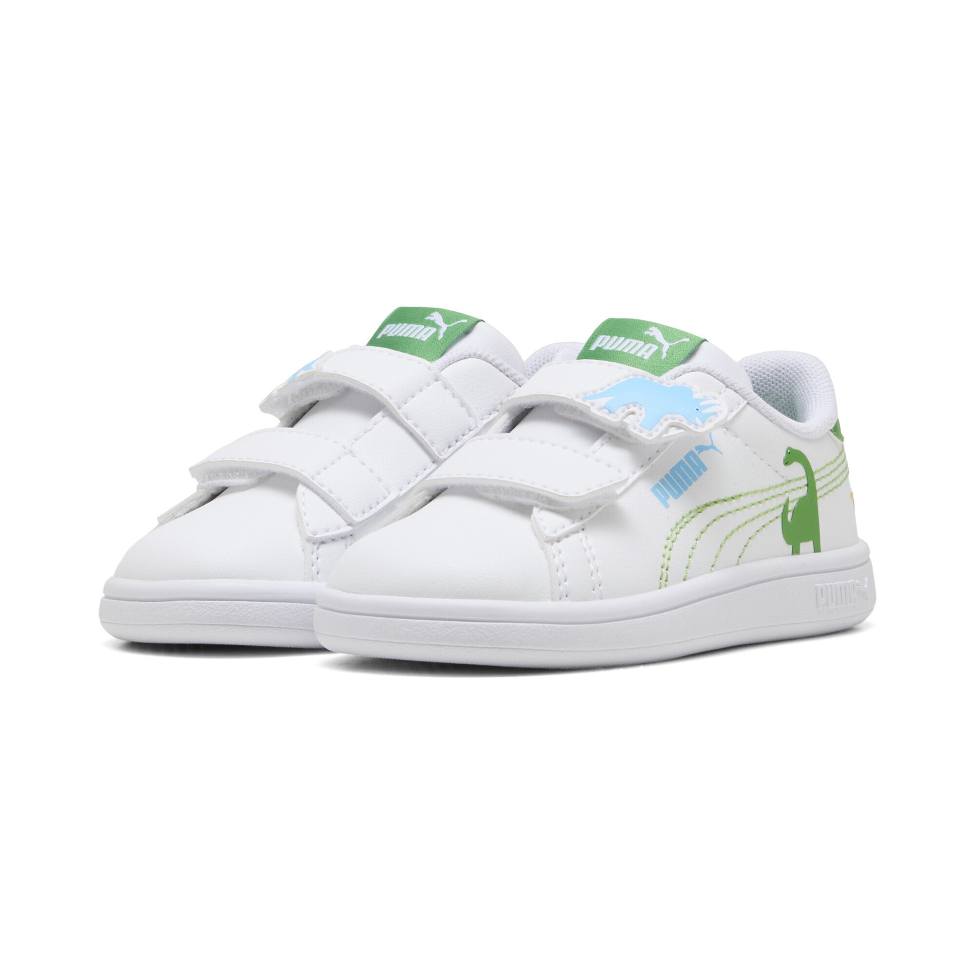 Sneaker PUMA "Smash 3.0 Dino Sneakers Kinder", Mädchen, Gr. 22, weiß grün fruit vibrant blau, Obermaterial: Textil, Synthetik; Futter: Textil; Innensohle: Textil; Laufsohle: Gummi, Schuhe Sneaker