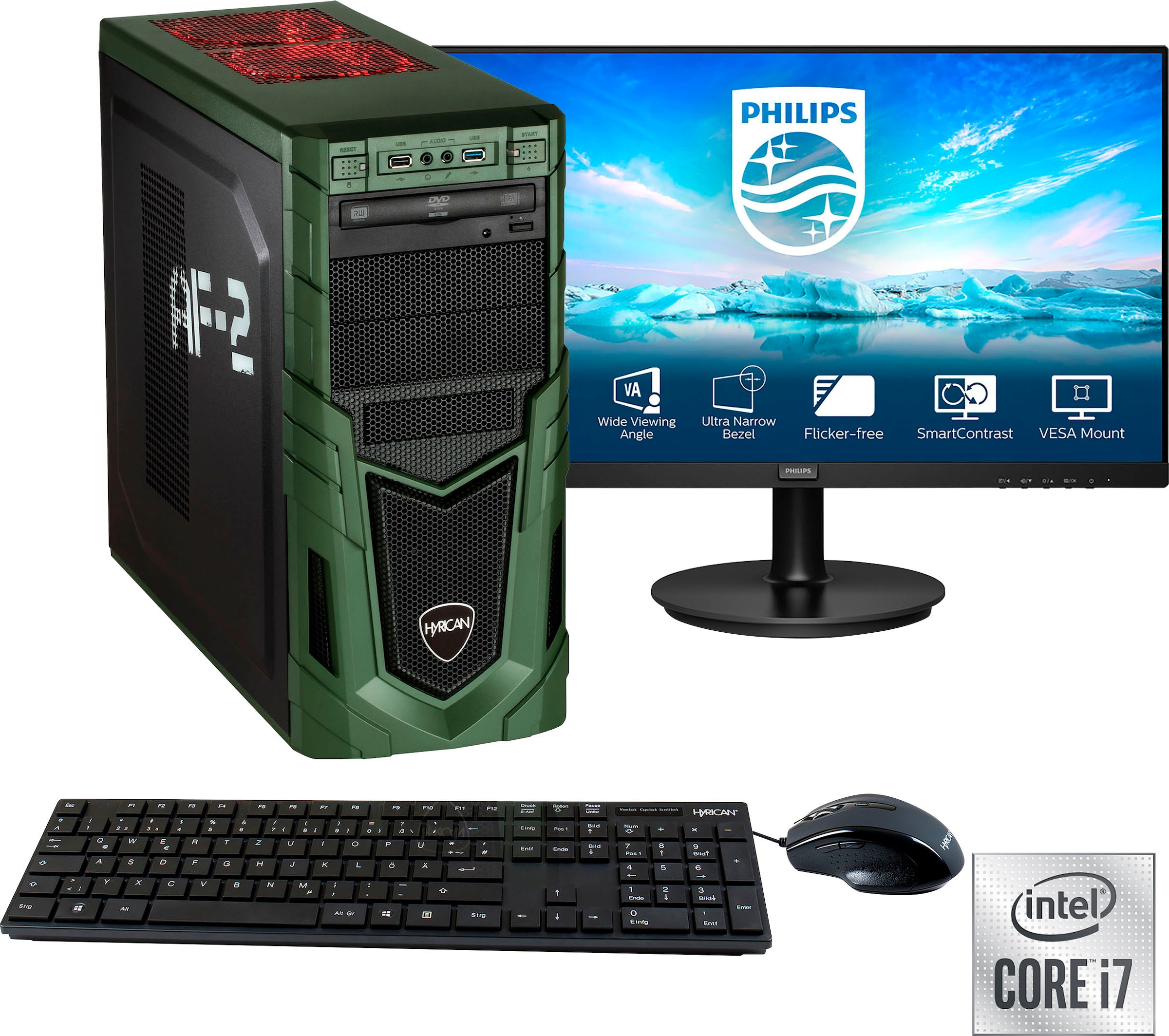 Hyrican Gaming-PC-Komplettsystem »Military SET02093«, inklusive 24" Monitor Philips 241V8LA/00