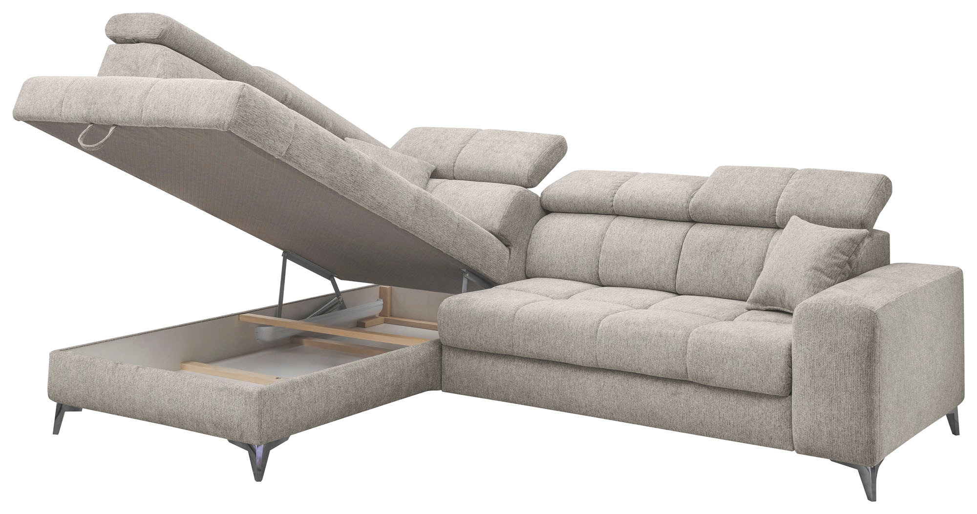 ED EXCITING DESIGN Ecksofa »Sydney L-Form mit Bettfunktion, Bettkasten, Kopfteilverstellung«, motorischer Sitztiefenverstellung, USB-Port & 2 Zierkissen