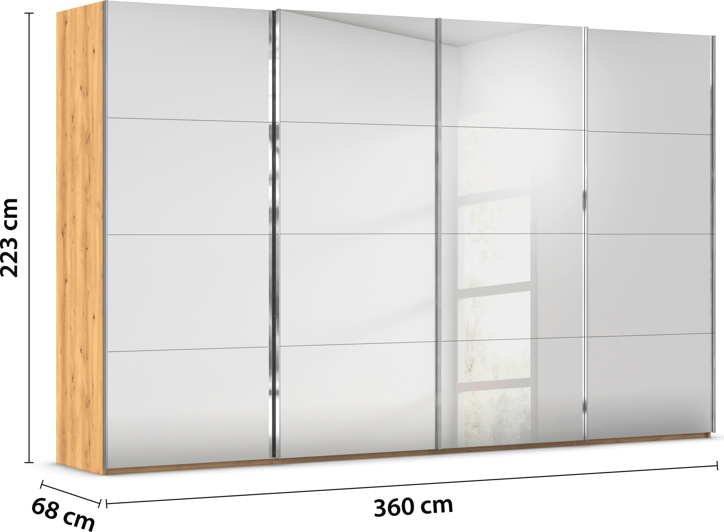 rauch Schwebetürenschrank »Kleiderschrank Schrank Garderobe Schlafzimmerschrank SCALE-FYRA«, edle viergeteilte Türen, Spiegelfront und viele Farben MADE IN GERMANY