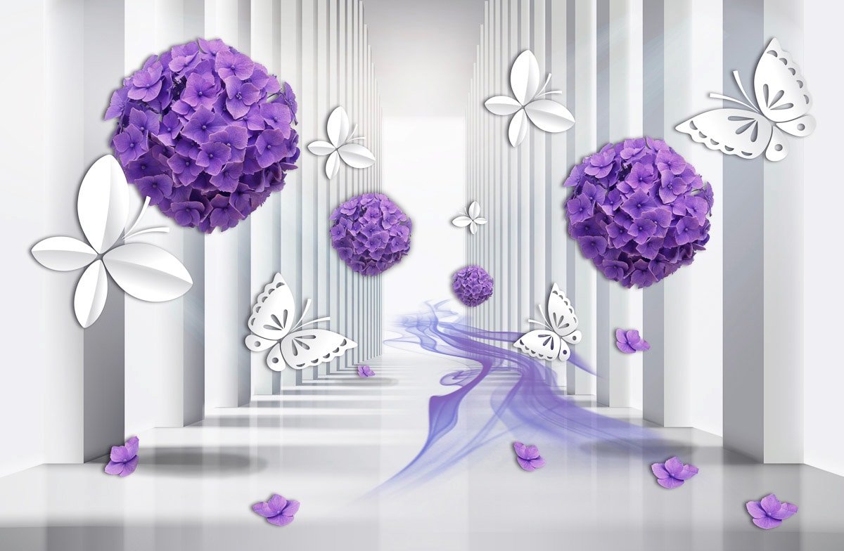 Papermoon Fototapete "BLUMEN-ART DESIGN ABSTRAKT MUSTER KUNST SCHMETTERLINGE"