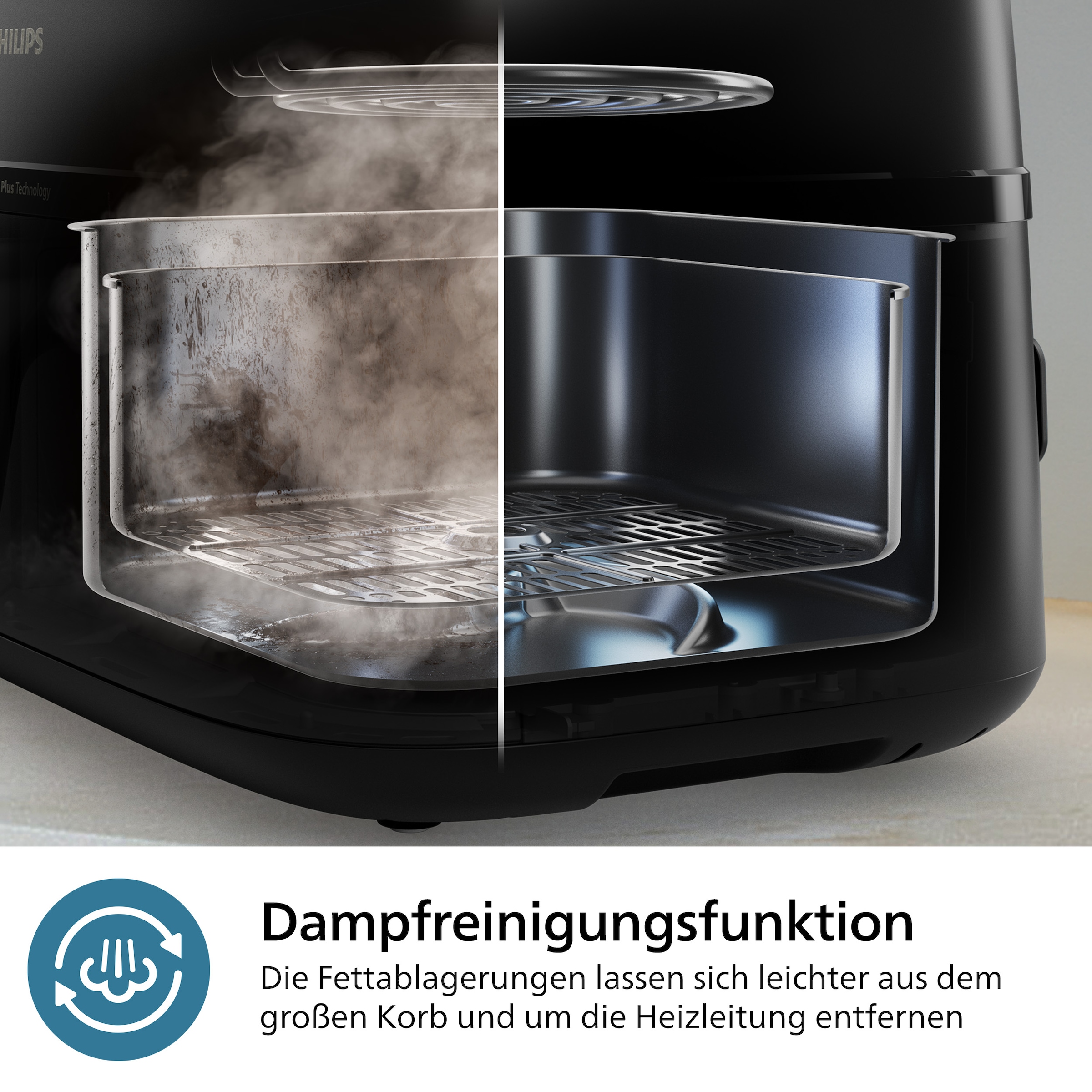 Philips Heißluftfritteuse »Steam Airfryer 5000 Dual Basket NA555/00, Airfryen & Dampfgaren, 3L+6L«, 2750 W, RapidAir Plus Technologie und 19 Kochfunktionen; Silber/Edelstahl