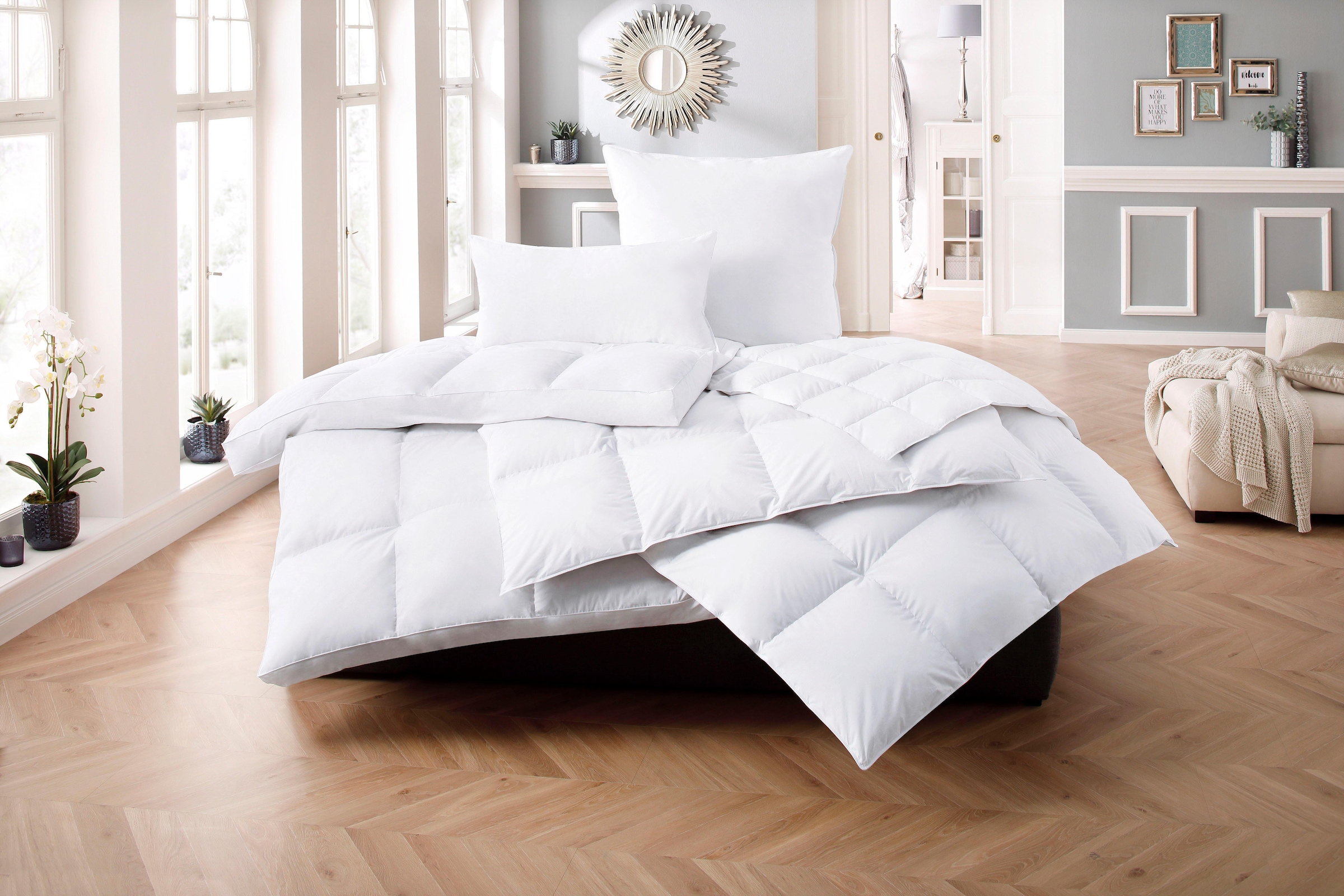 Älgdröm Daunenbettdecke + 3-Kammer-Kopfkissen "Lasse, Bettdecke 135x200 cm, günstig online kaufen