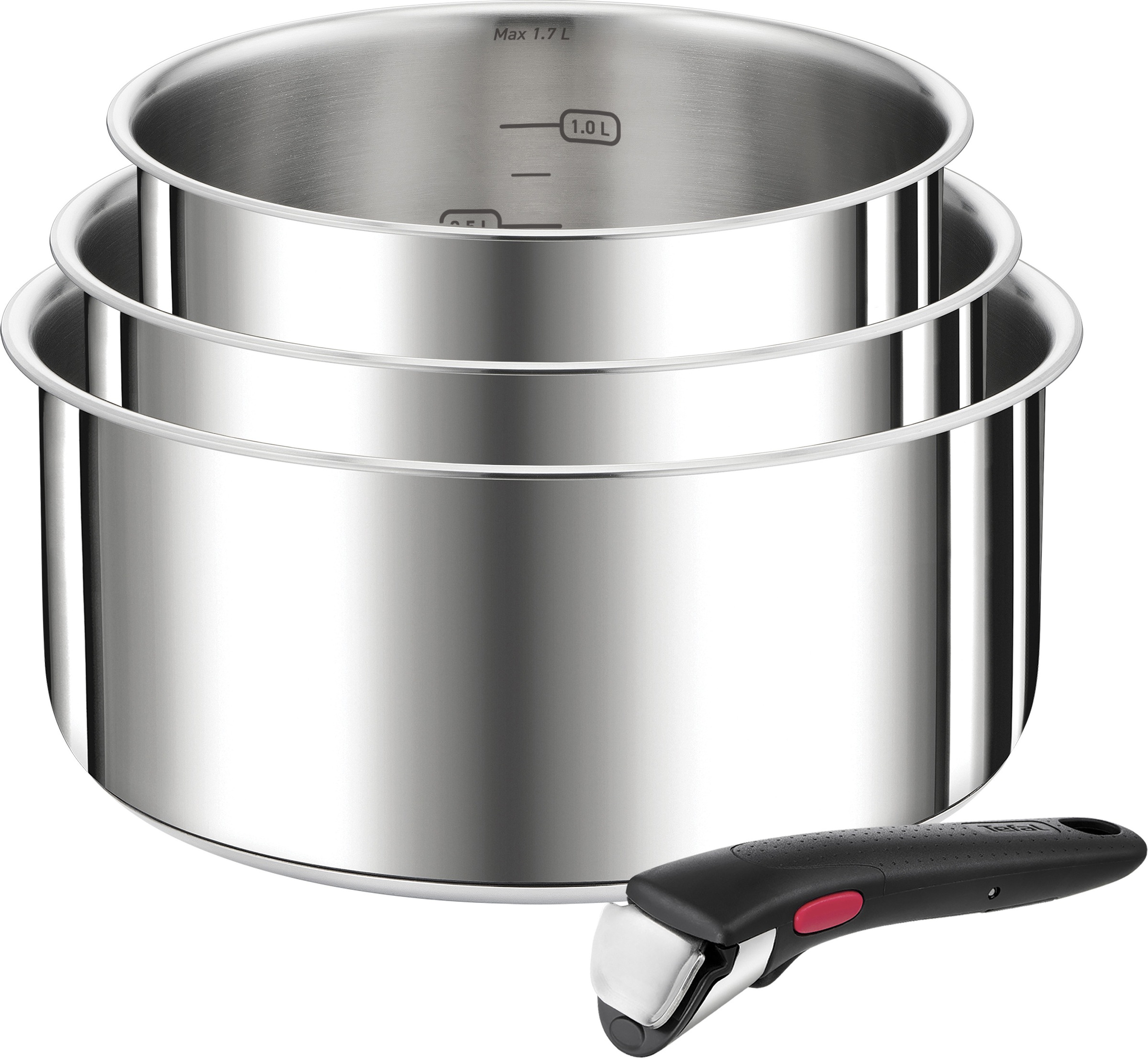 Tefal Topf-Set "L898S4 Ingenio Preference", Edelstahl, (Set, 4 tlg., je 1 Stielkasserolle Ø 16/18/20 cm, 1 abnehmbarer G