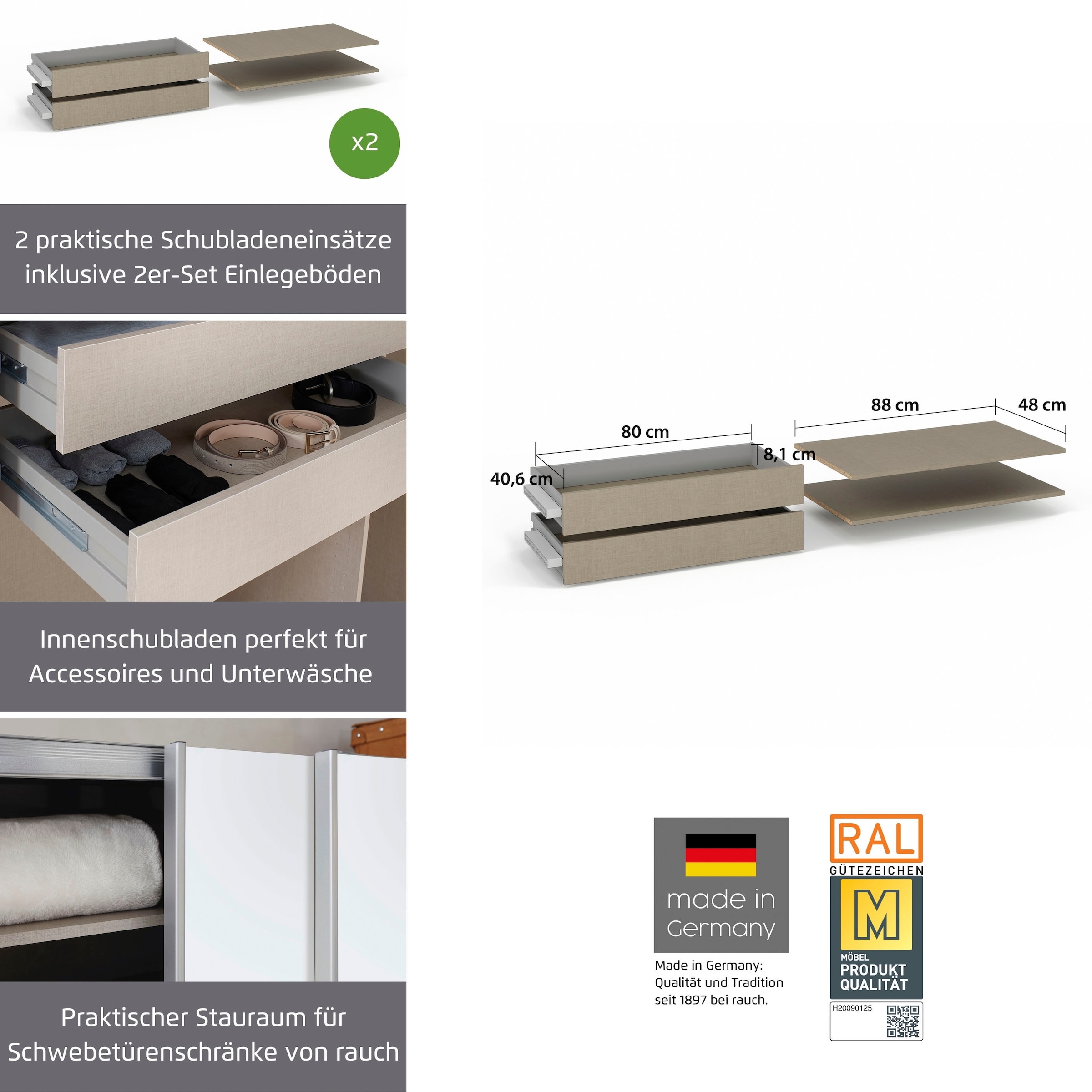 rauch Schubladeneinsatz »Koluna« 2 Schubladeneinsätze mit 2 Fachböden 88 cm für Schwebetürenschränke