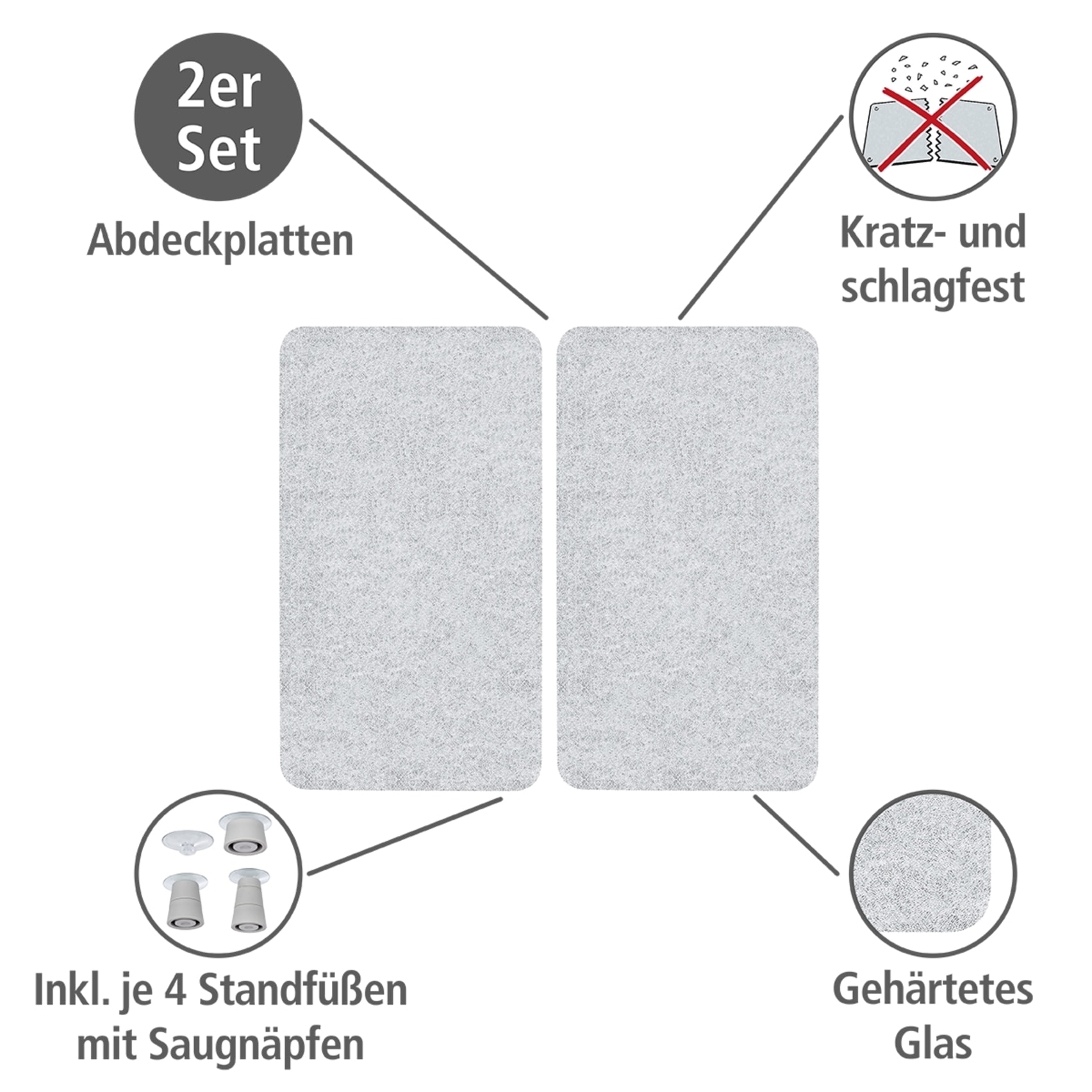 WENKO Herd-Abdeckplatte »Universal Modell Transparent«, (Set, 2 tlg.), Herdabdeckung für alle Herdarten, kratzfest, mit rutschfesten Füßen