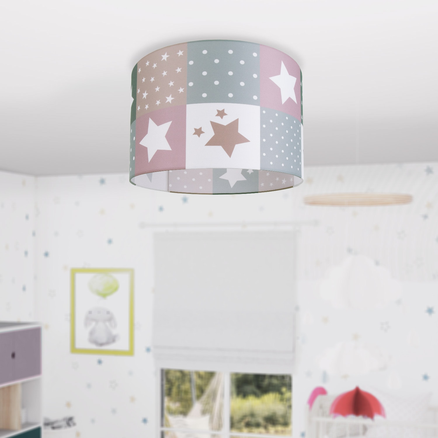 Paco Home Deckenleuchte »Cosmo 345«, 1 flammig, Leuchtmittel E27 | ohne Leuchtmittel, Kinderlampe Deckenlampe LED Kinderzimmer Lampe Sternen Motiv E27