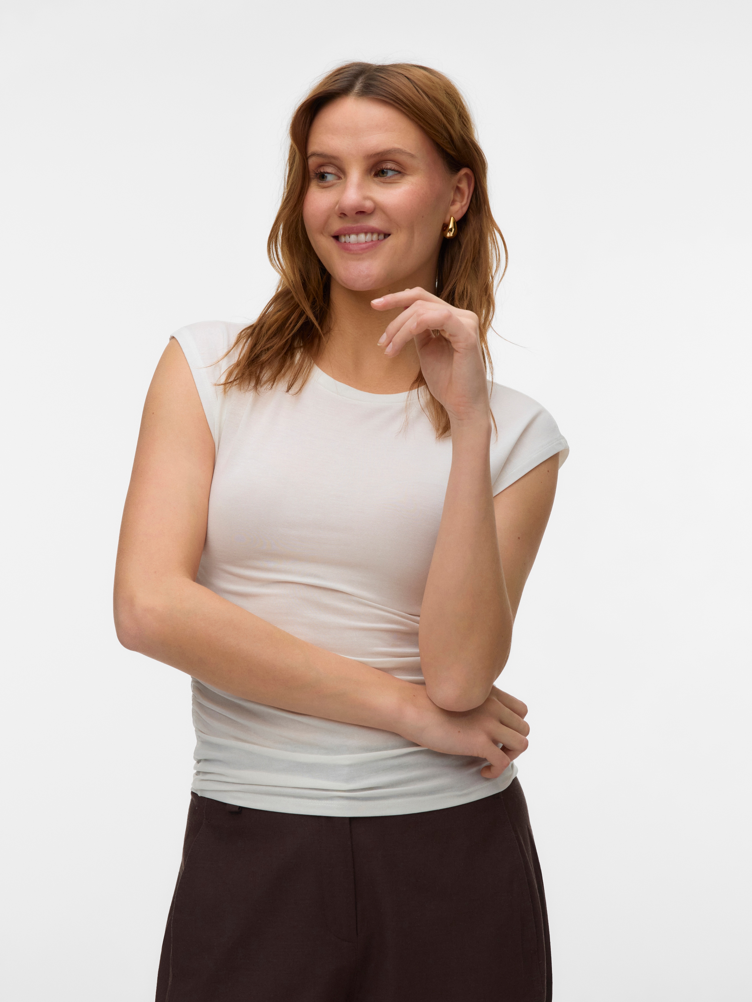 Vero Moda Rundhalsshirt »VMAVASARAH  SL TOP JRS NOOS« Materialmix, seitlich gerafft