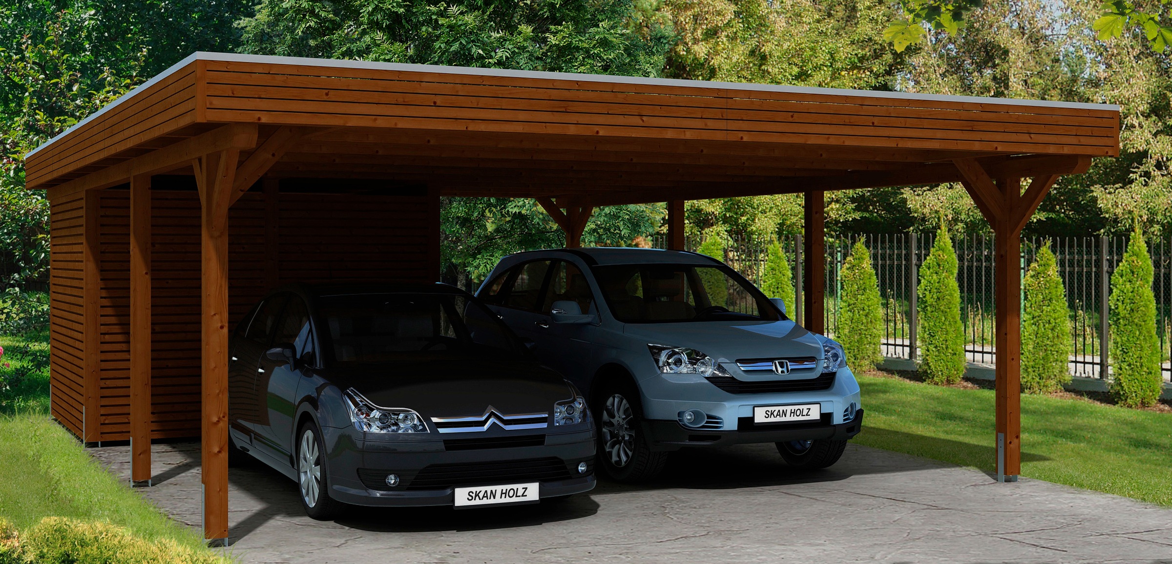 Skanholz Doppelcarport "Spessart" Leimholz 550 cm braun