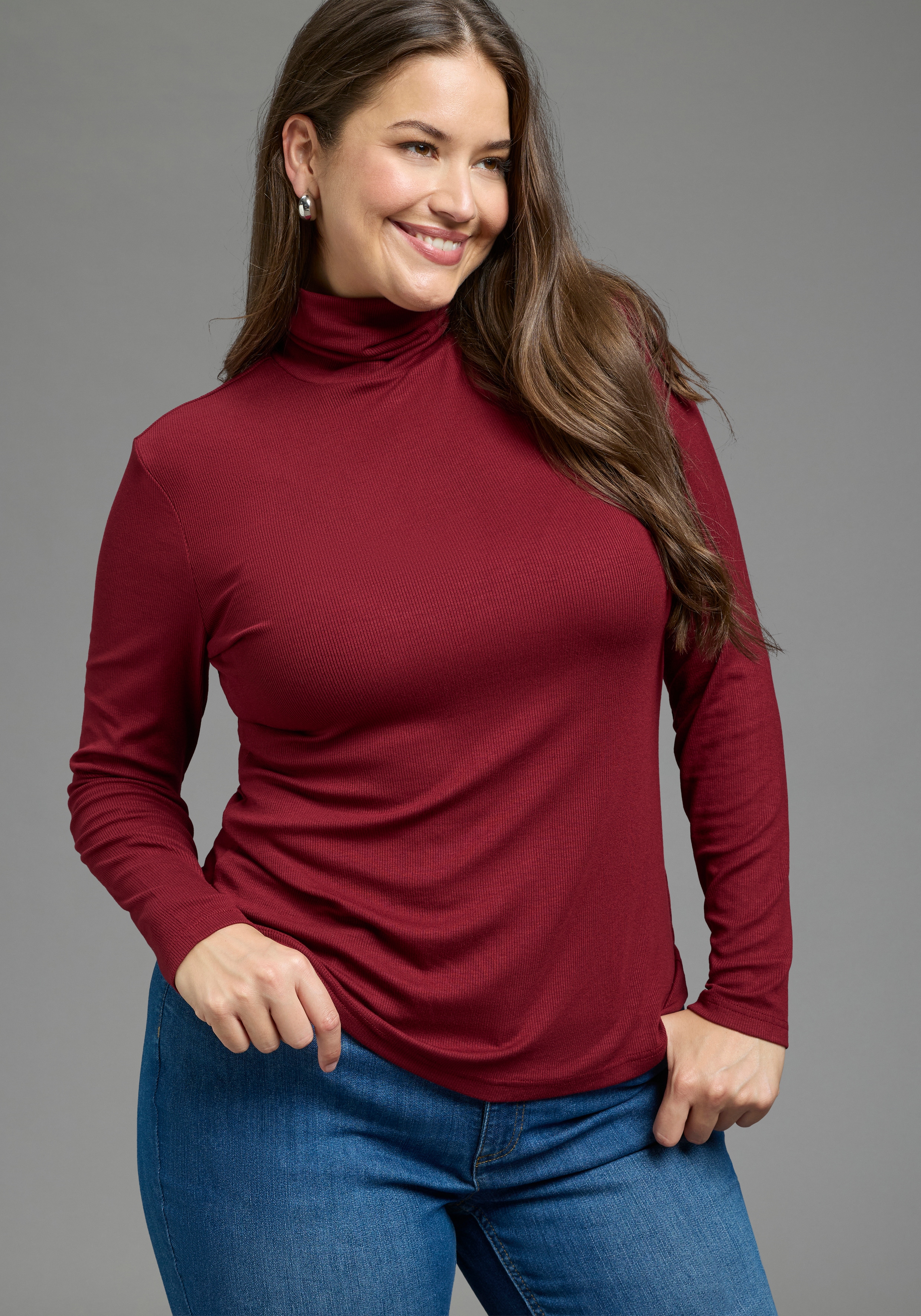Laura Scott CURVE Rollkragenshirt "im Sparset, aus weichem Rippenmaterial" figurbetonte Passform, hüftbedeckende Länge, aus Viskosemischung