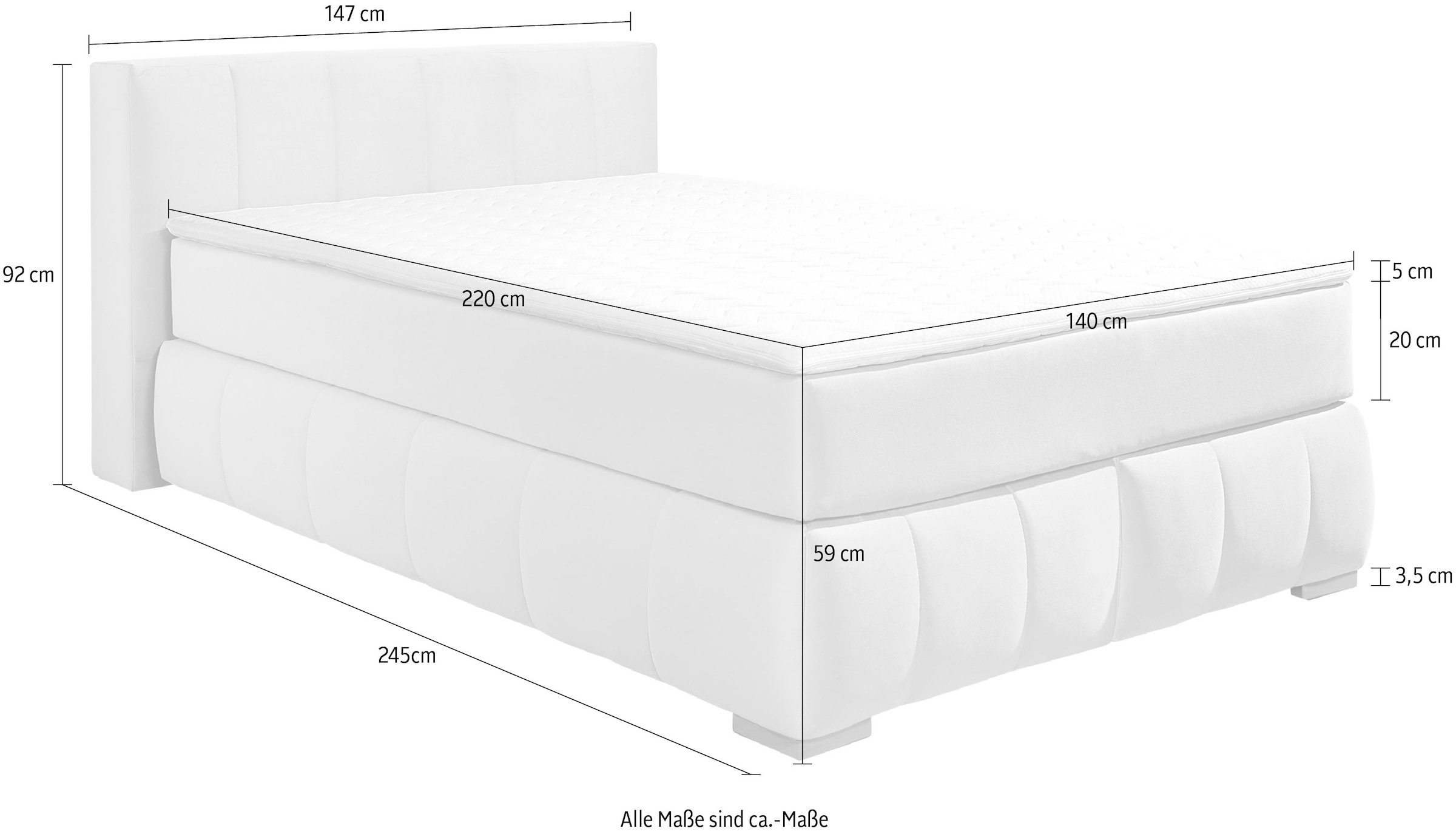 Guido Maria Kretschmer Home&Living Boxspringbett »Chelles«, inkl. Topper, in XXL- Überlänge 220 cm, Unterbox mit feine Wölbung