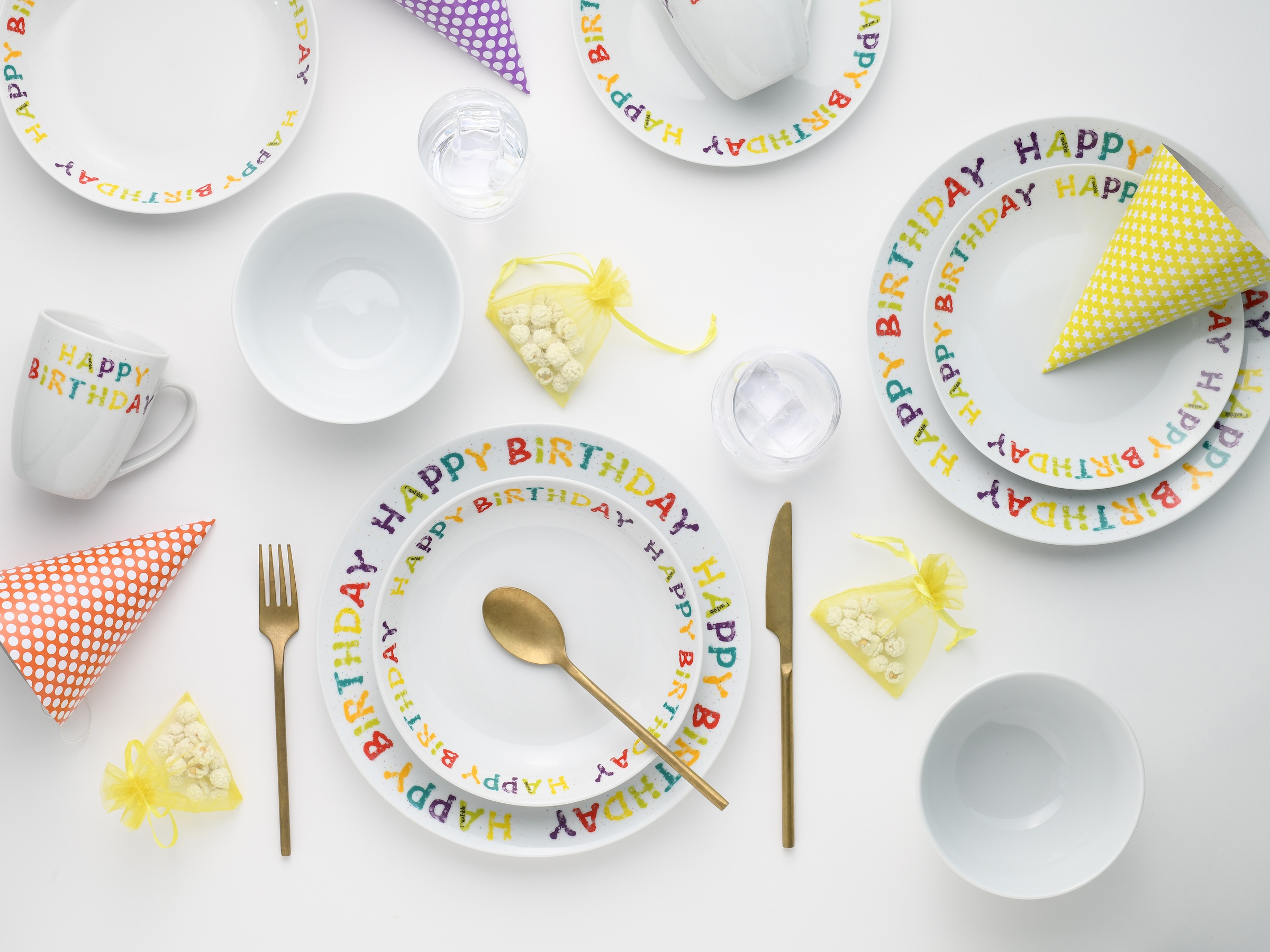 CreaTable Kombiservice »Happy Birthday, Kombi-Service 20-tlg.«, (Set, 20 tlg.), Fröhliches buntes Geschirr, Für alle Geburtstagsfeierlichkeiten