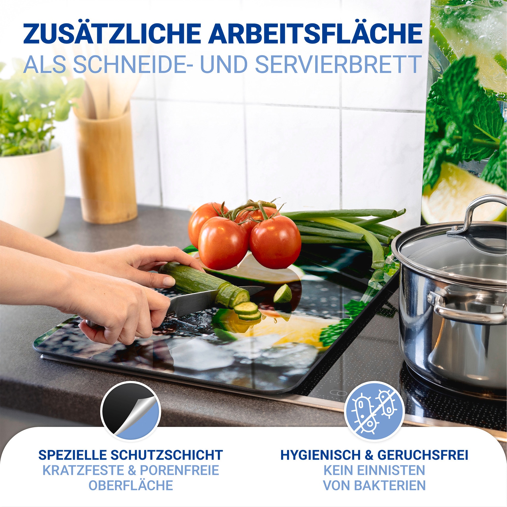 WENKO Herd-Abdeckplatte »Universal Modell Mojito«, (Set, 2 tlg.), Herdabdeckung für alle Herdarten, kratzfest, mit rutschfesten Füßen