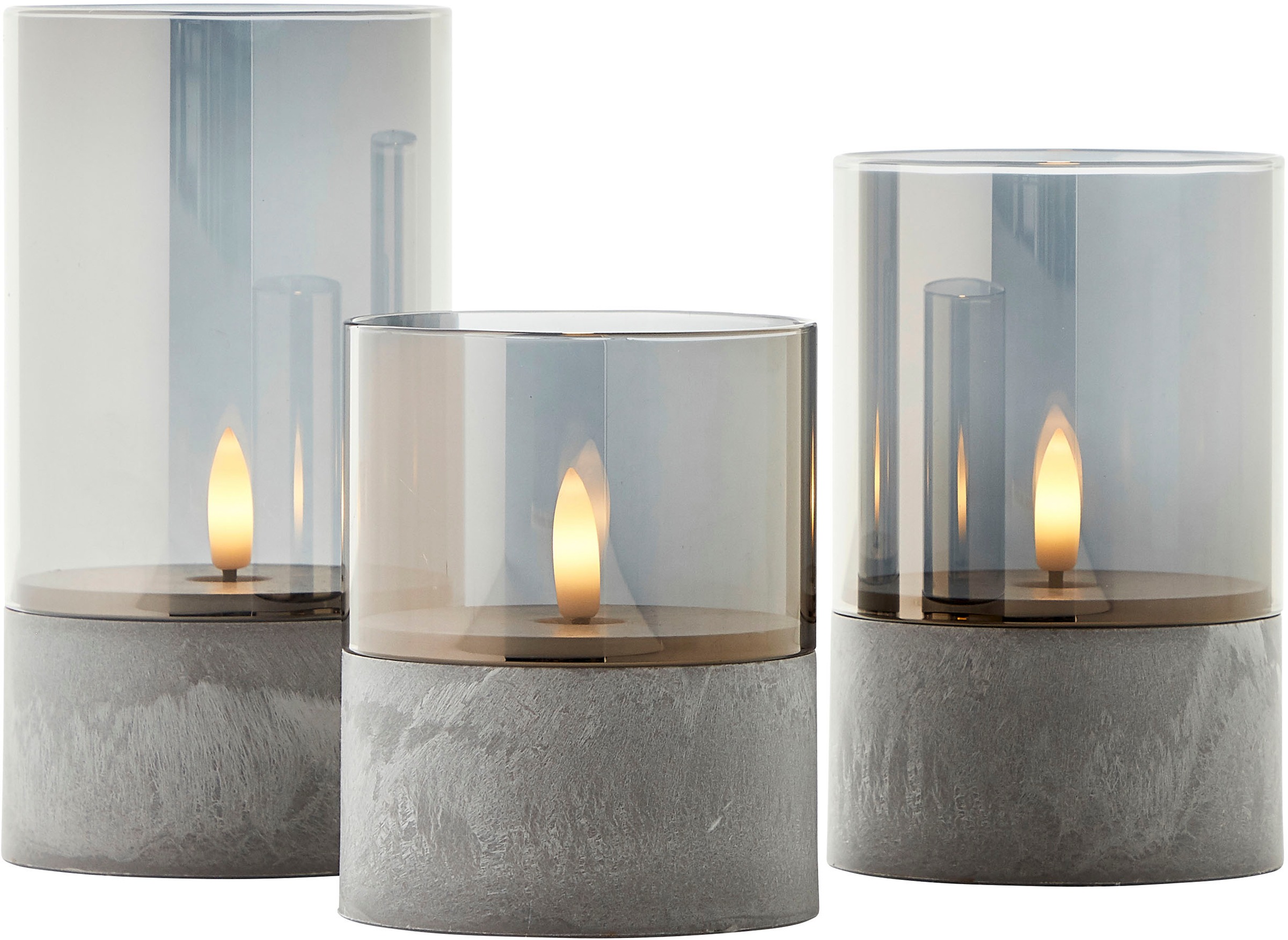 BRILLIANT Bougie Outdoor Table Lamp Grey Smoke Glass 3-Piece Set