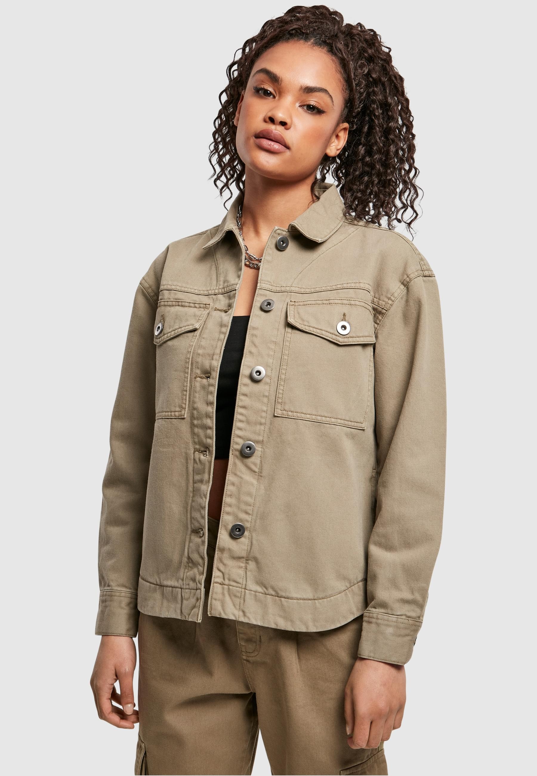 URBAN CLASSICS Allwetterjacke »Urban Classics Damen Ladies Oversized Shirt Jacket«, (1 St.), ohne Kapuze