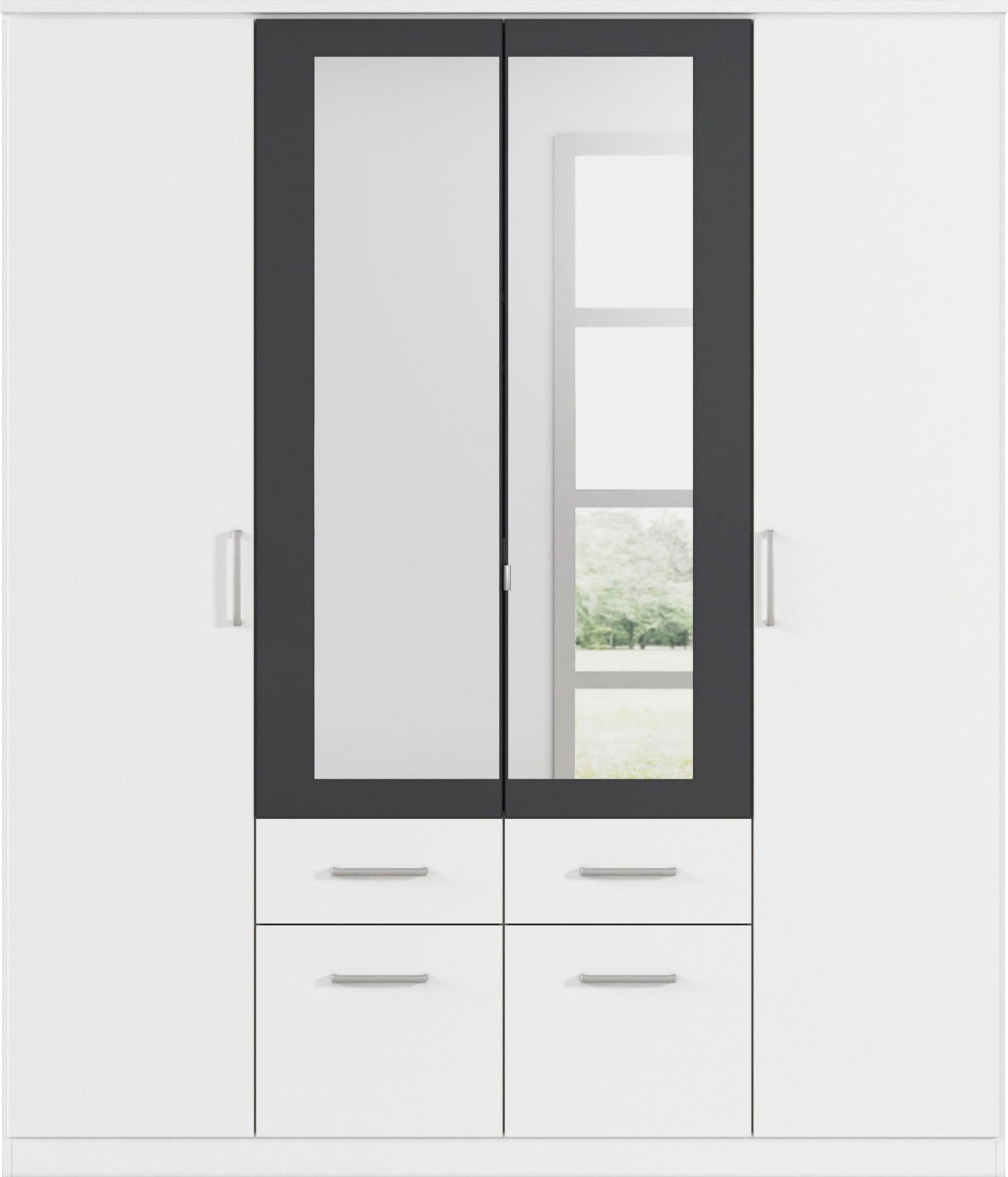 Thumbnail - rauch Kleiderschrank "Drehtürenschrank Schrank Garderobe BURANO" mit Schubladen und Spiegelumrandung in Farbabsetzung MA...