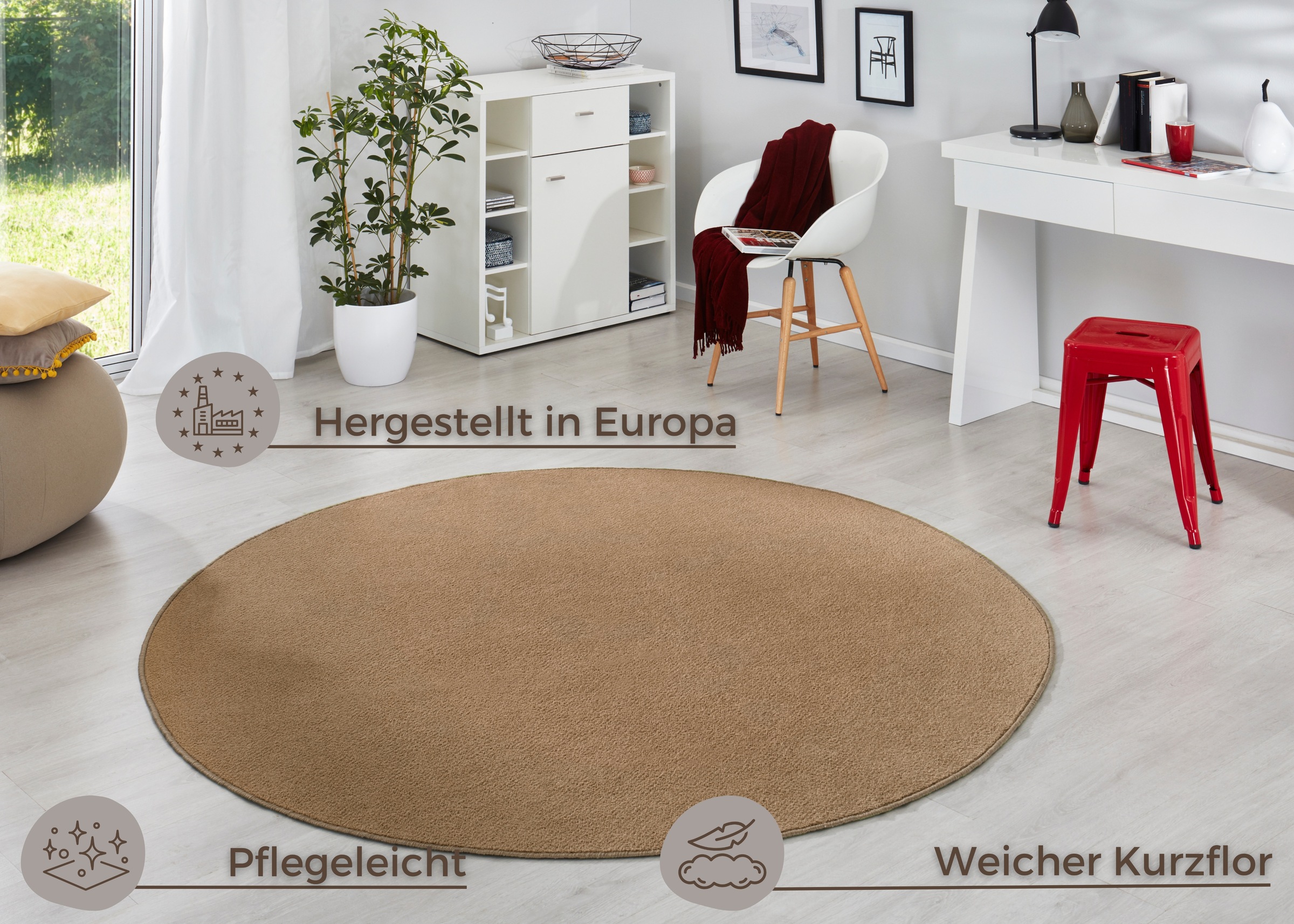 HANSE Home Teppich »Fancy«, rund, 7 mm Höhe, Kurzflor, Weich, Einfarbig, Wohnzimmer, Schlafzimmer, Esszimmer