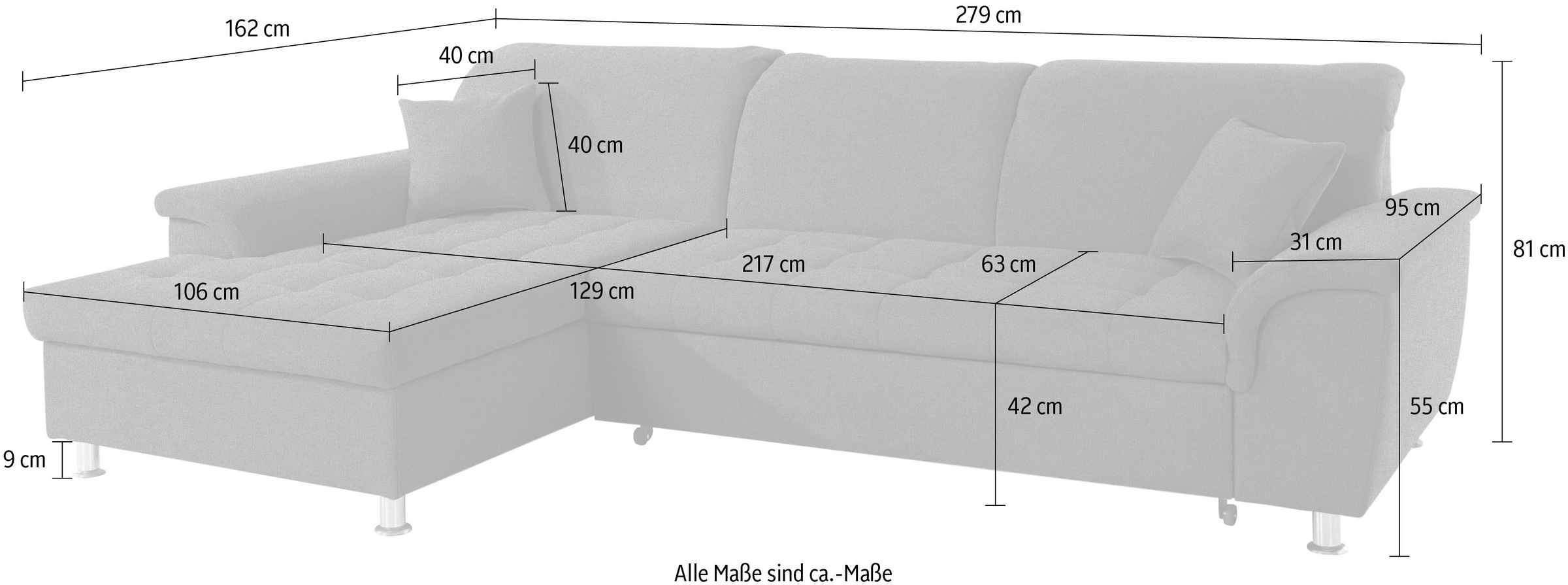 DOMO collection Ecksofa »Franzi L-Form«, wahlweise mit Kopfteilverstellung (dann Tiefe: 170 cm)