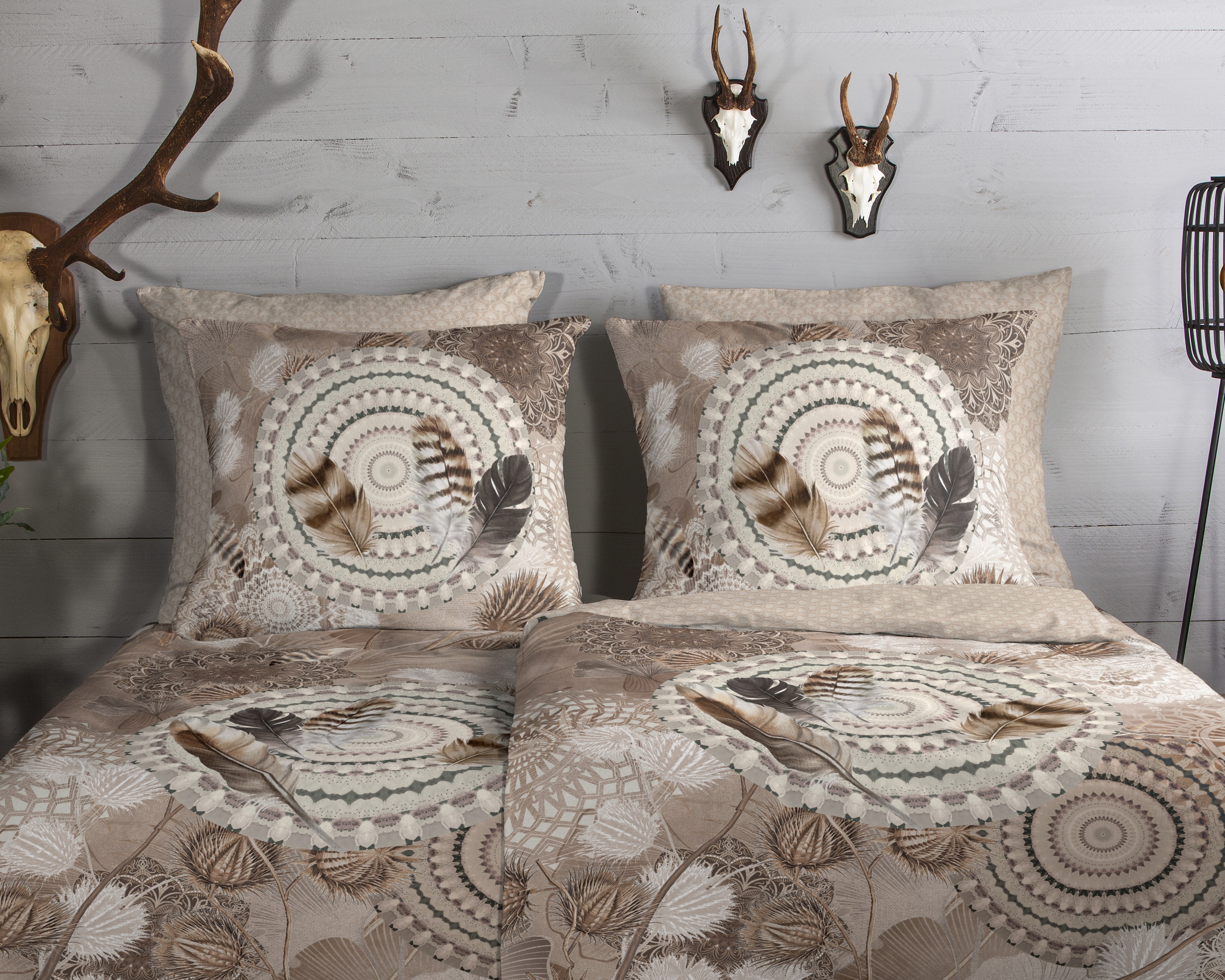 Thumbnail - hip Wendebettwäsche "Ringhda" 2 Stk. tlg. Flanell, Biber, Winter, Warm, Wendeoptik, Mandala, Federn, Sand, Taupe