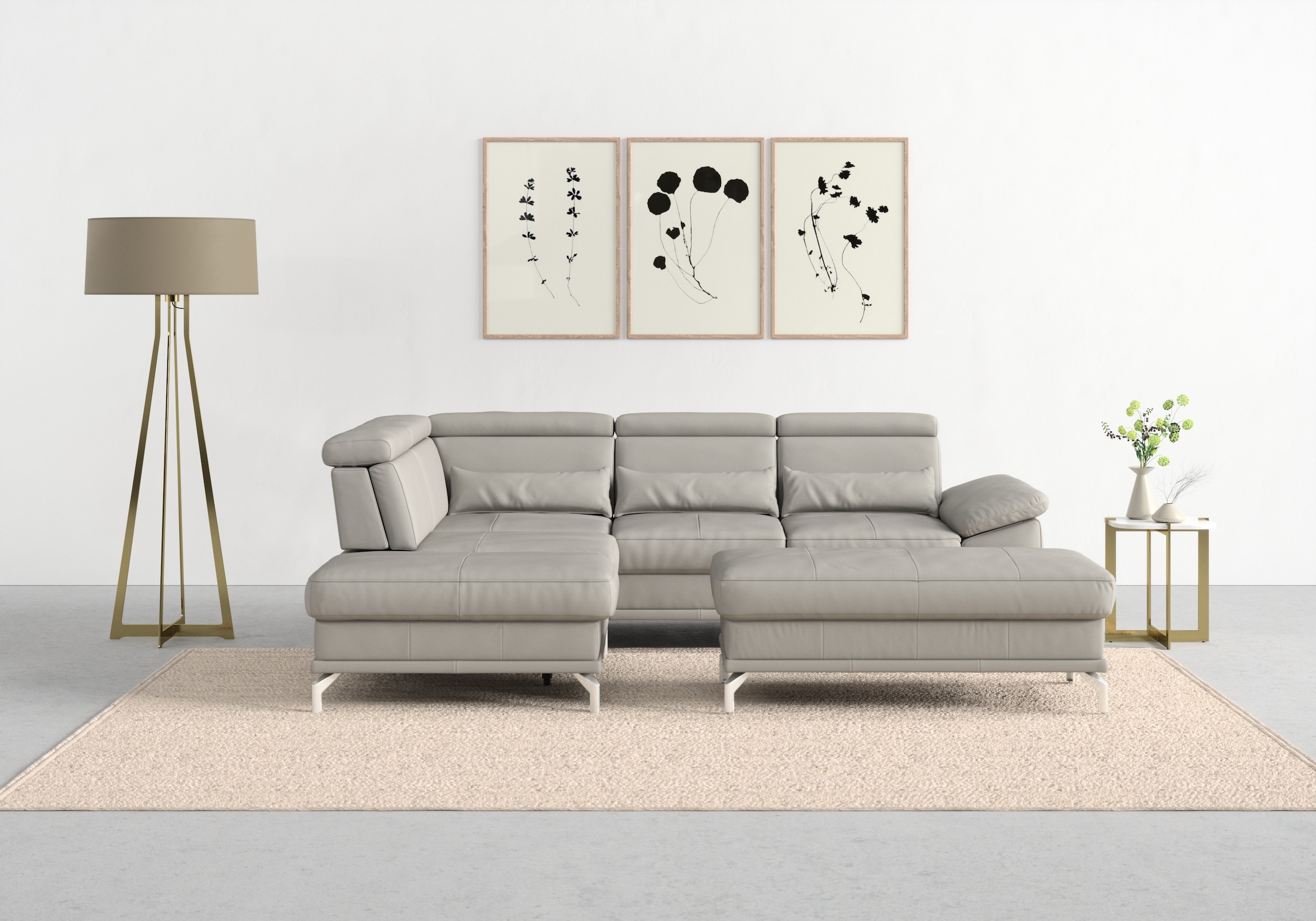 sit&more Ecksofa »Cabrio L-Form, mit Sitztiefenverstellung, Arm- und Kopfteilverstellung«, 3 Nierenkissen, Federkern, optional Bettfunktion und Stauraum