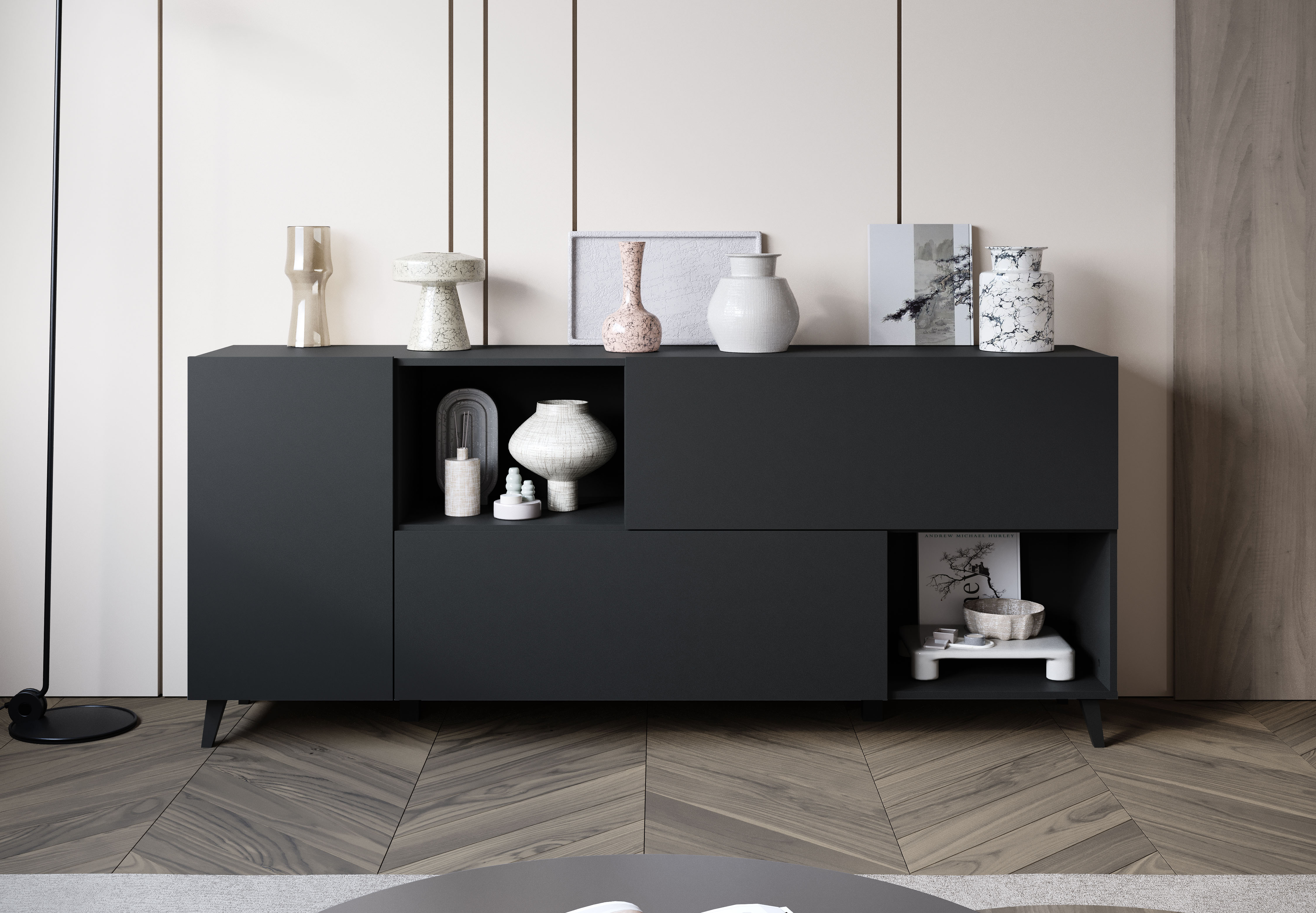 Home affaire Sideboard "Phuket, Kommode mit 1 Tür, 2 Klappen und offenen Fächern" 1 Stk. tlg. 180 cm breit, modernes Design mit viel Stauraum
