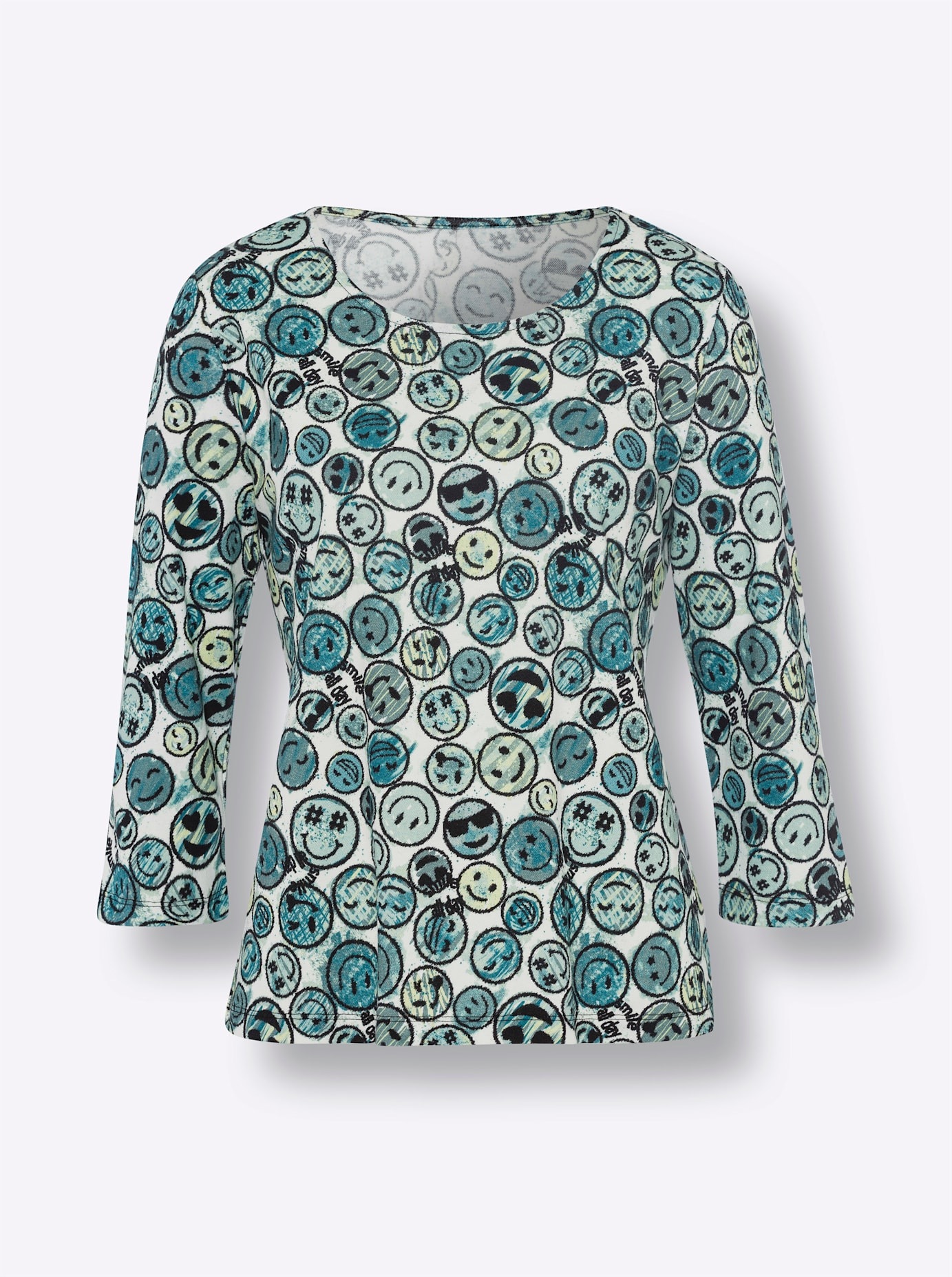 Rundhalsshirt HEINE "Druck-Shirt", Damen, Gr. 38, grün (jade, kalkmint, bedruckt), 95% Baumwolle, 5% Elasthan, bedruckt, gemustert, mehrfarbig, Rundhals, Shirts Rundhalsshirt 3