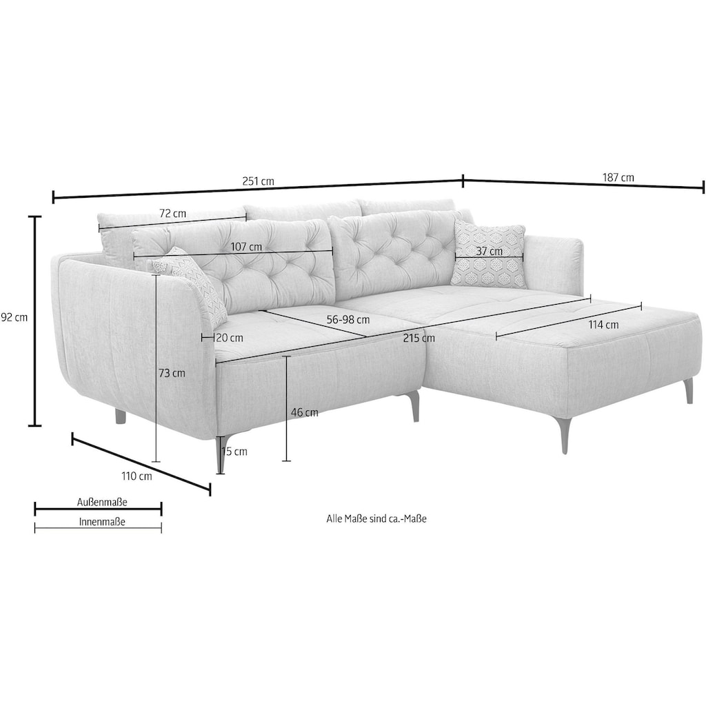 Jockenhöfer Gruppe Ecksofa Salo, im Retrolook, mit 5 Rücken-/Zierkissen