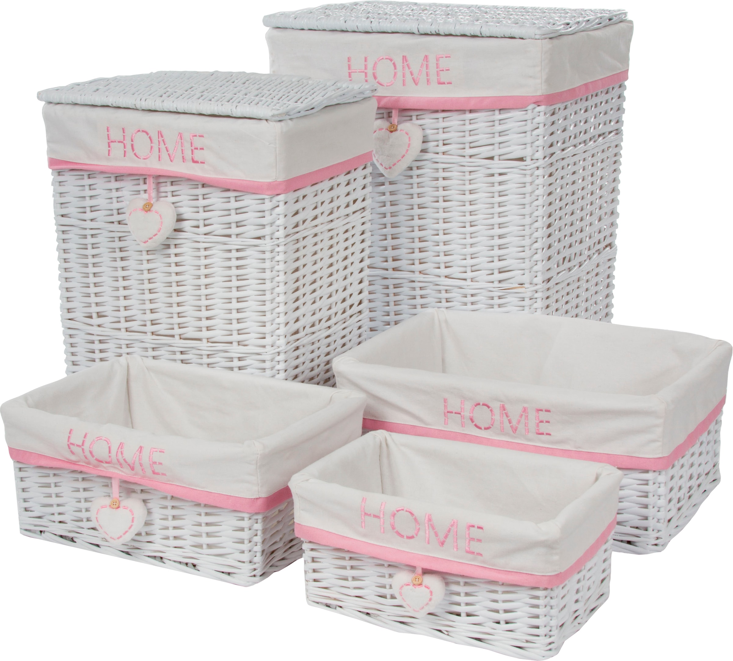 Home affaire Wäschekorb »Home«, (Set, 5 St.), weiß/pink bestellen | BAUR