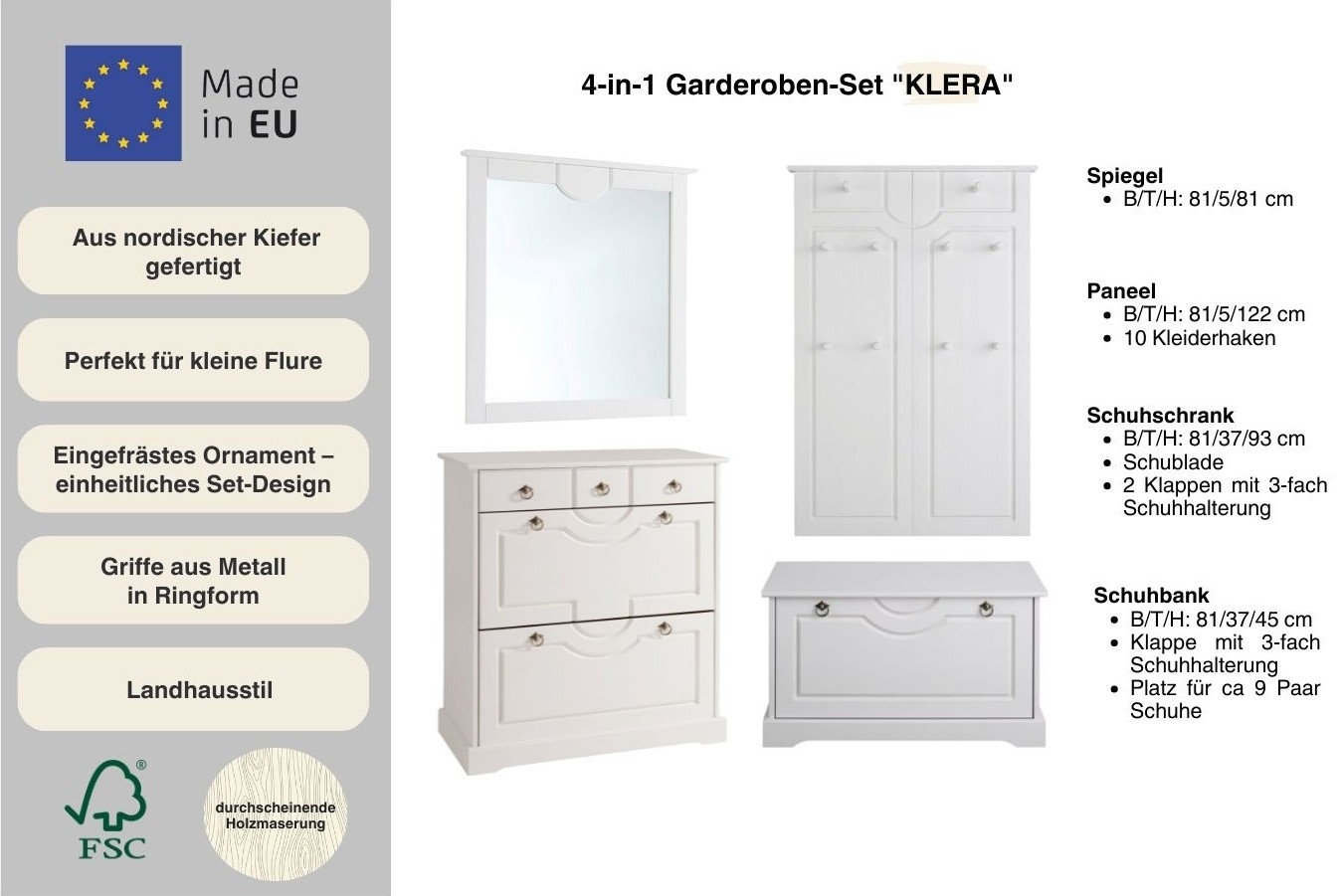 Home affaire Garderoben-Set »Klera« Set, 4 Stk. tlg.
