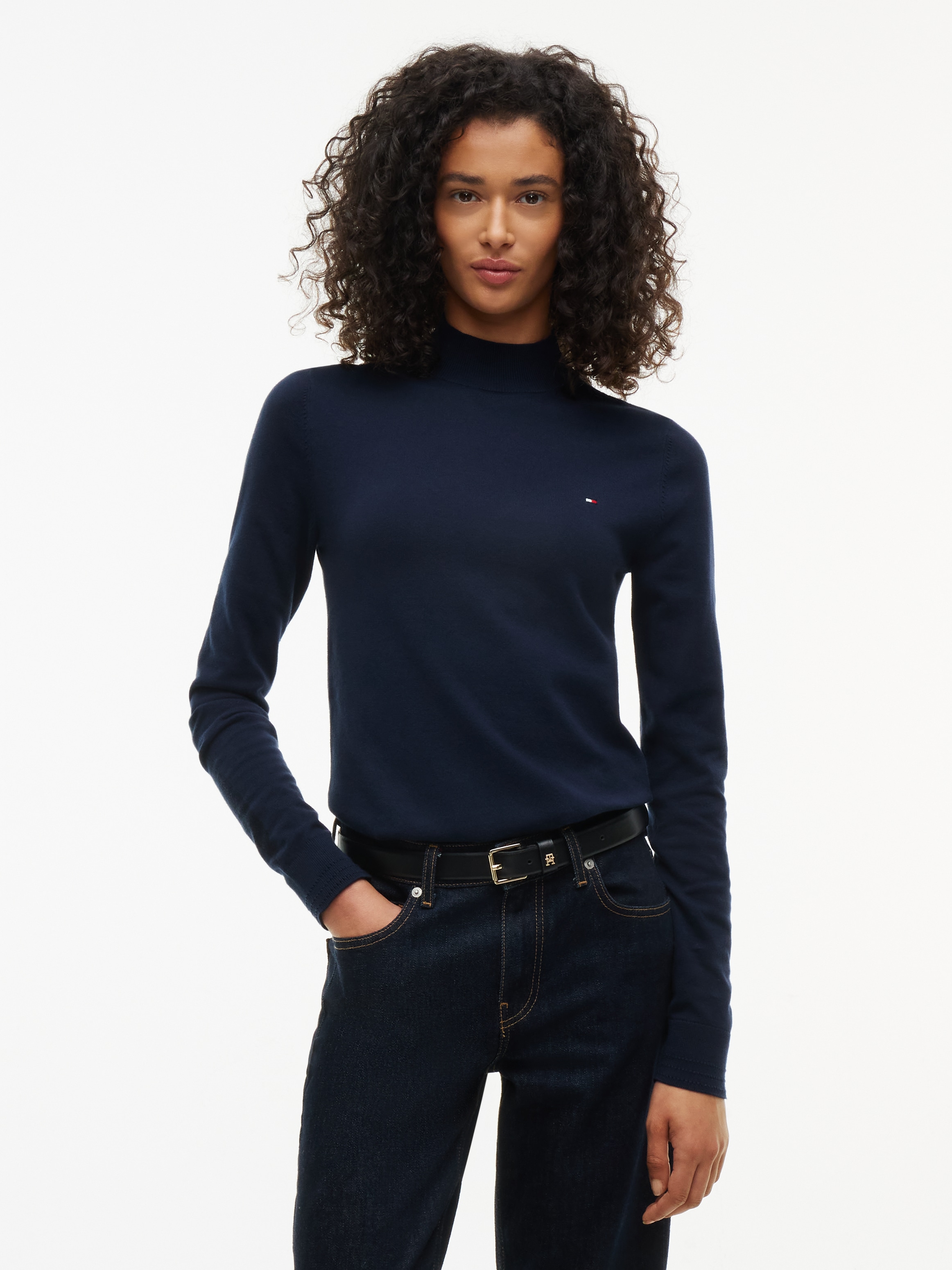 Tommy Hilfiger Strickpullover "COTTON JERSEY SLIM MK-NK SWT" Baumwollmischung, slim fit
