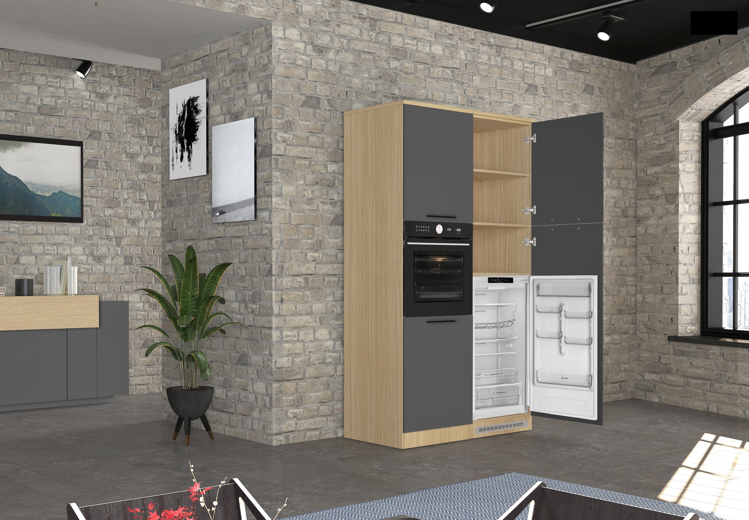 KOCHSTATION Kühlumbauschrank »Luna, Kühlschrank-Umbau, Einbauschrank für Kühlschrank, Made in Italy« B/T/H: 60×60×214,5 cm, für zwei Kühlschrankhöhen vorbereitet