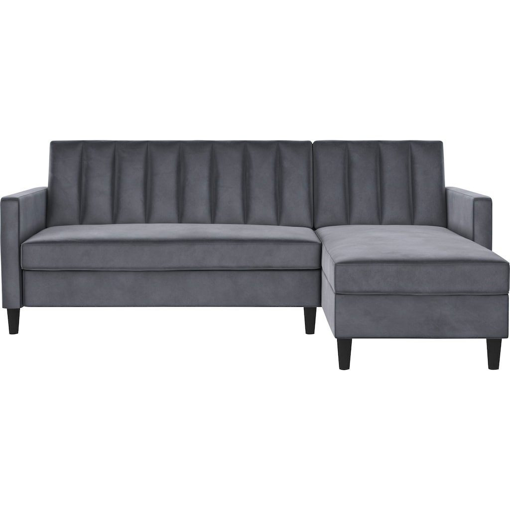 Dorel Home Ecksofa mit Schlafffunktion, Recamiere mit Stauraum beidseitig montierbar, Rückenlehne 2-teilig und 3-fach verstellbar