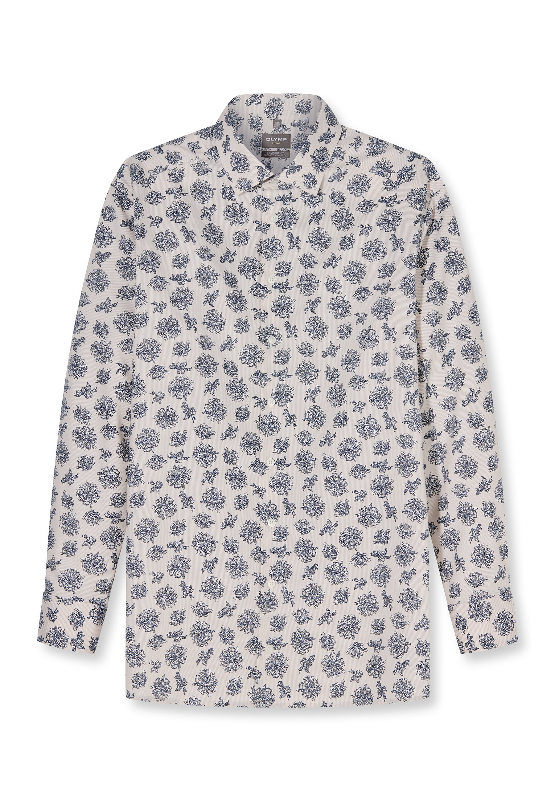 Businesshemd OLYMP "OLYMP Luxor 24/Seven, comfort fit, New Kent", Herren, Gr. 47, Normaler Arm, natur, 64% Baumwolle, 27% Polyester, 9% Elasthan, Hemden