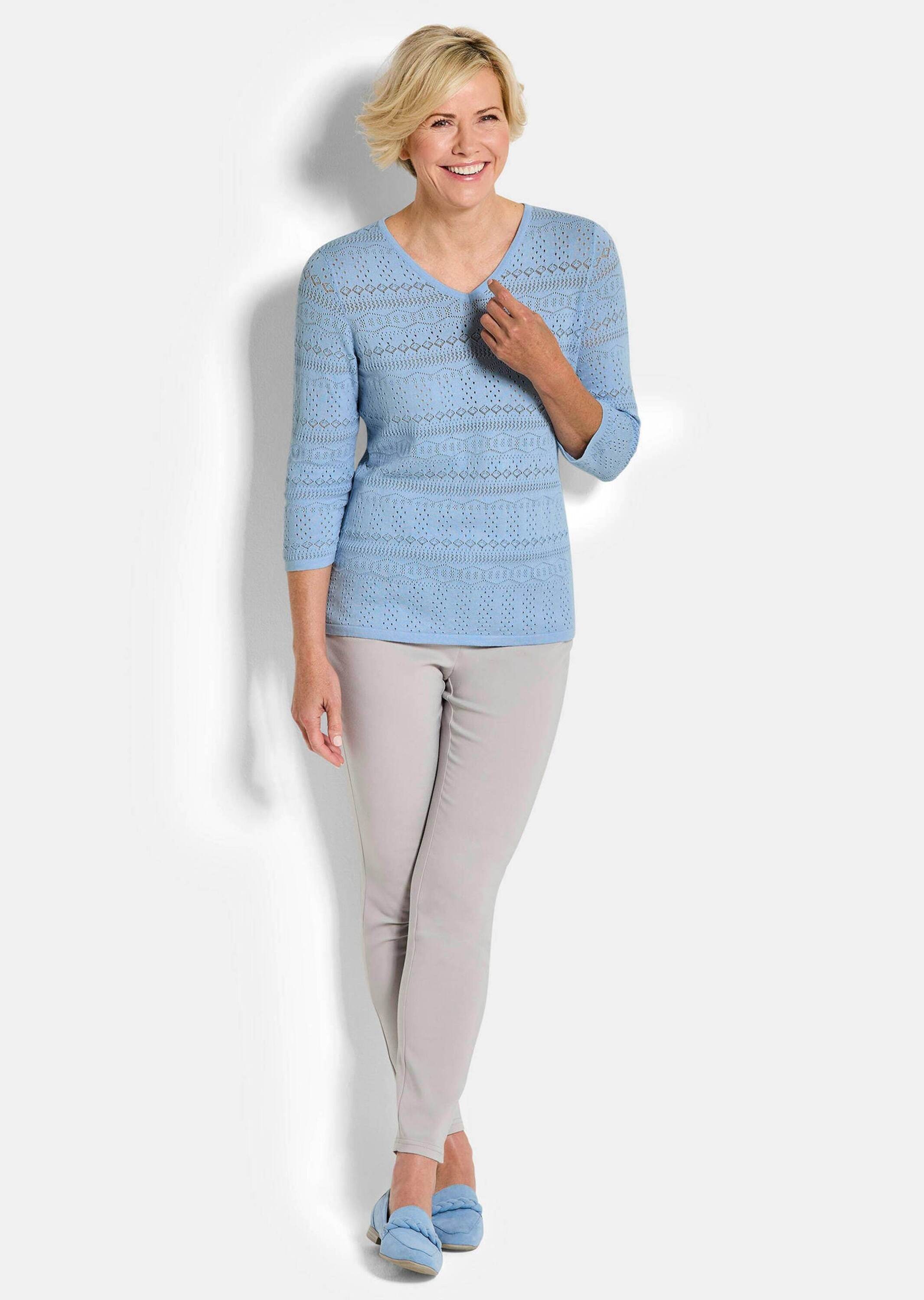 GOLDNER Rundhalspullover "Kurzgröße Sommerpullover mit V-Ausschnitt" angene günstig online kaufen