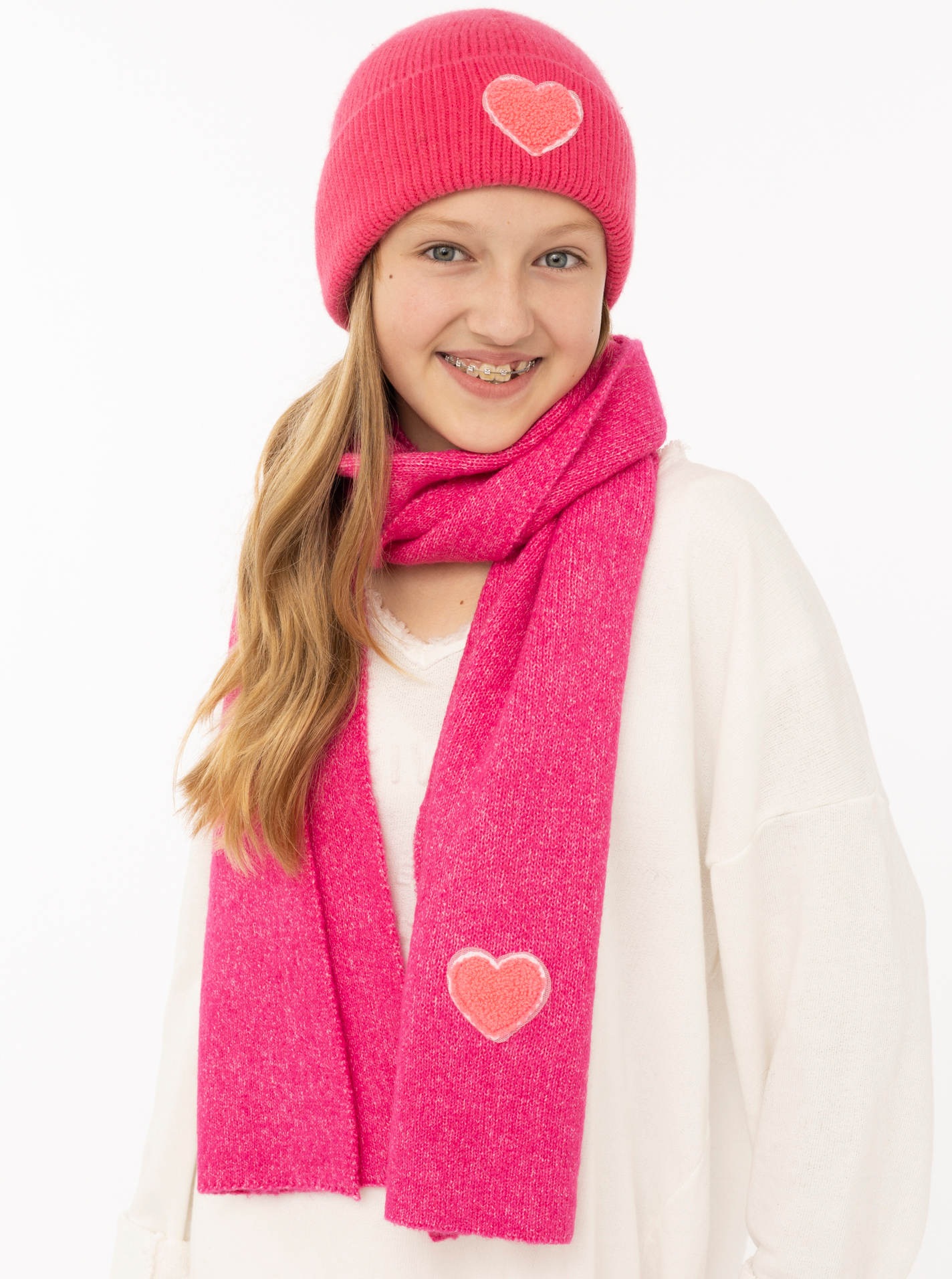 Zwillingsherz Schal »"Heart Patch"- KIDS« Pinkes Herz-Patch, gerippt, passend zur Mütze, mit Wollanteil