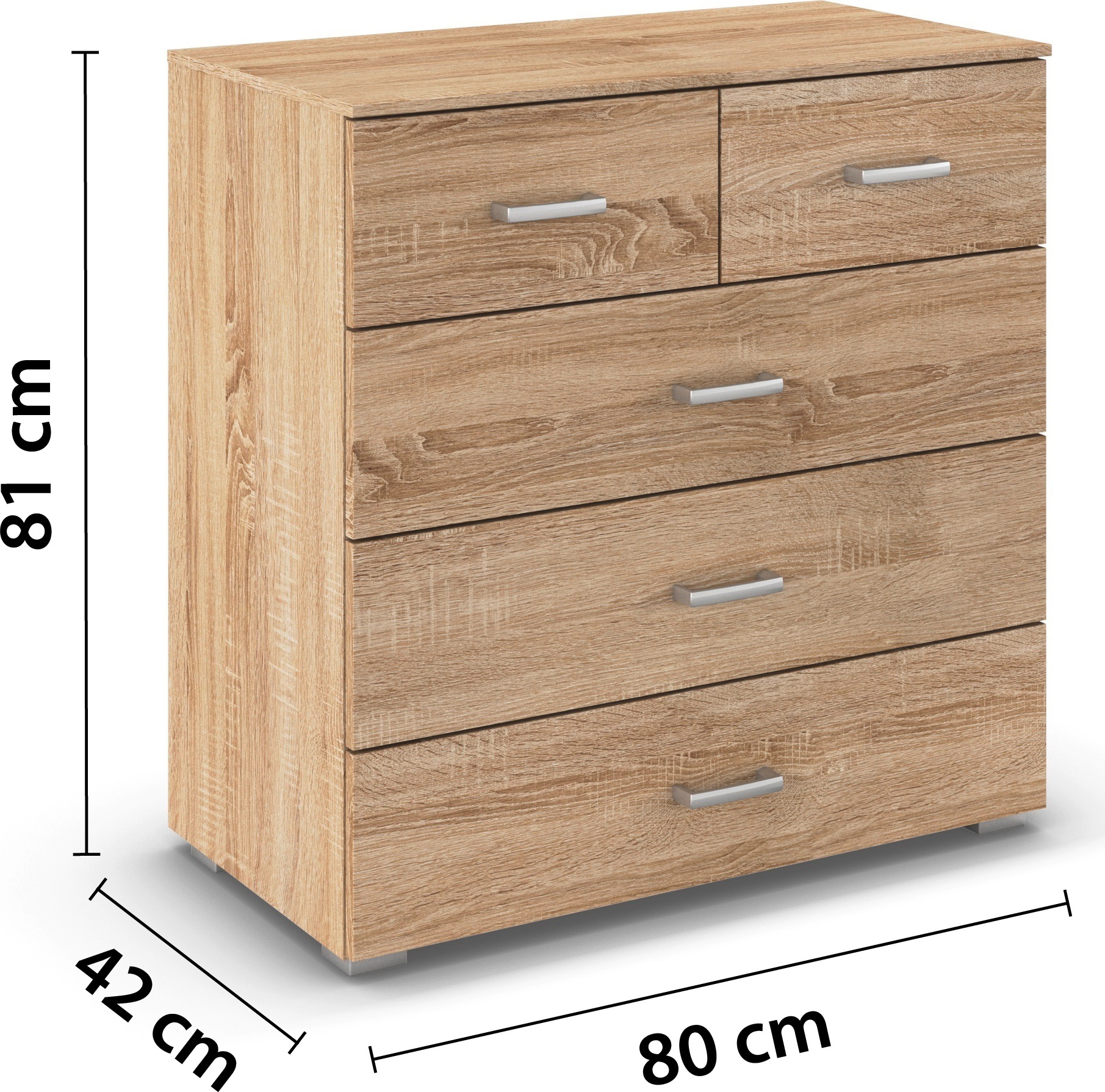 rauch Kommode »Gamma« Breite 80 cm / Höhe 81 cm, verschiedene Griffvarianten/-Farben,  mit fünf geräumigen Schubladen in verschiedenen Größen MADE IN GERMANY