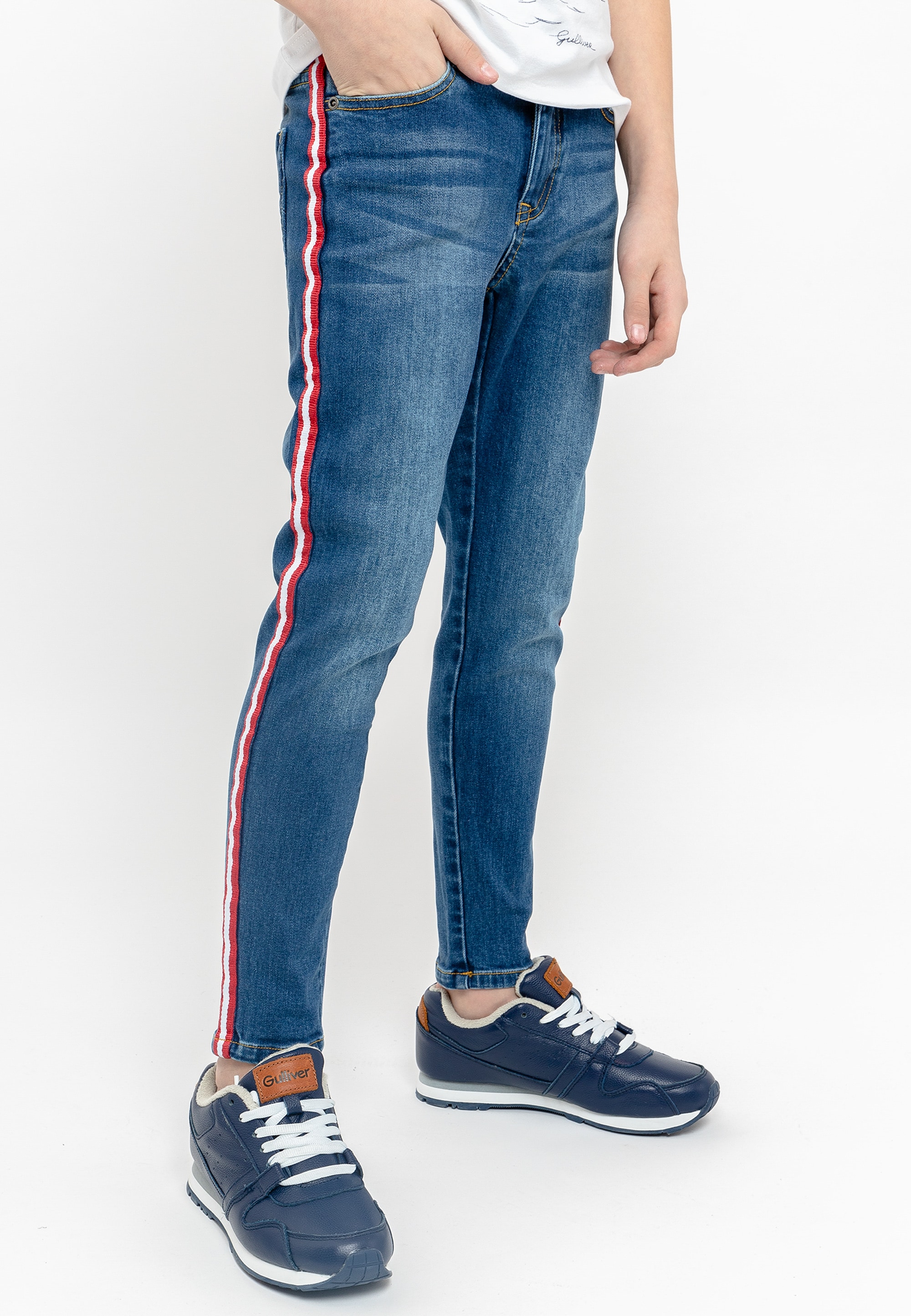 Hose«, kontrast »Casual Bequeme mit BAUR online kaufen Gulliver Jeans Seitenstreifen | Denim