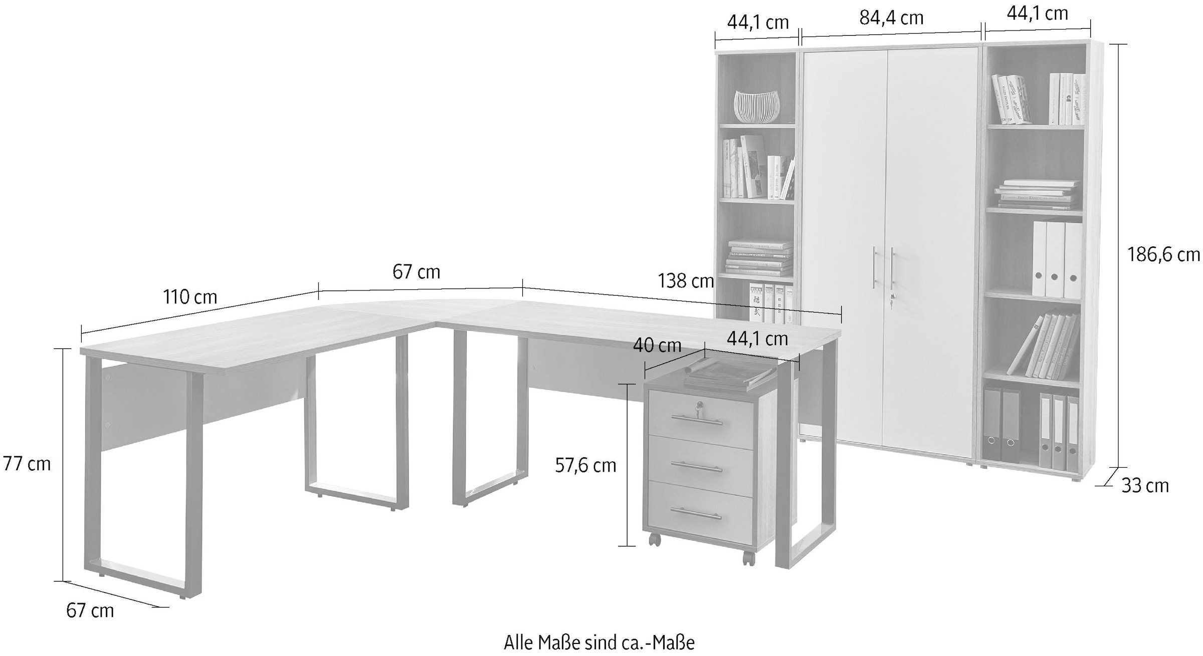 BMG Möbel Büro-Set »Tabor Office 3«, (Set, 6 tlg.)