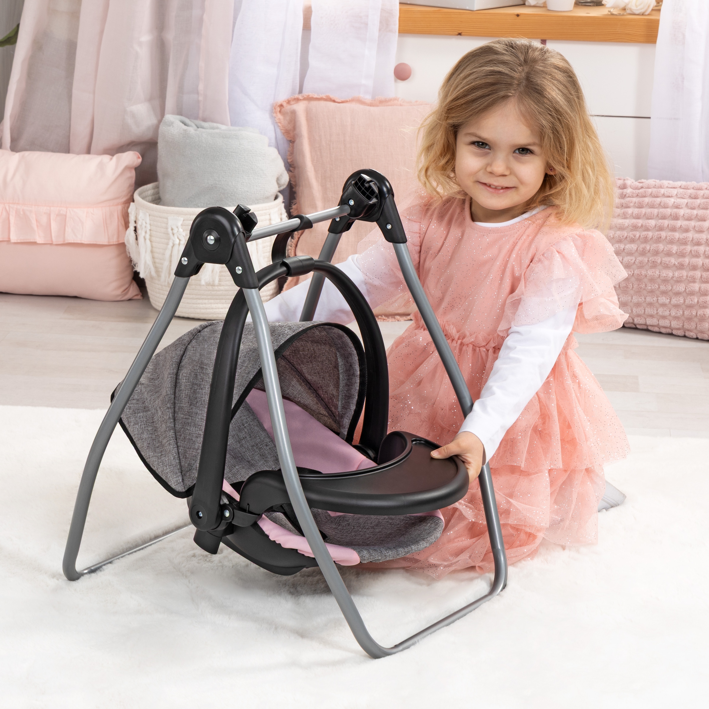 Bayer Puppen Autositz »4in1 Puppen-Autositz mit Wippe, rosa« Puppenhochstuhl, -bett, -schaukel oder -trage