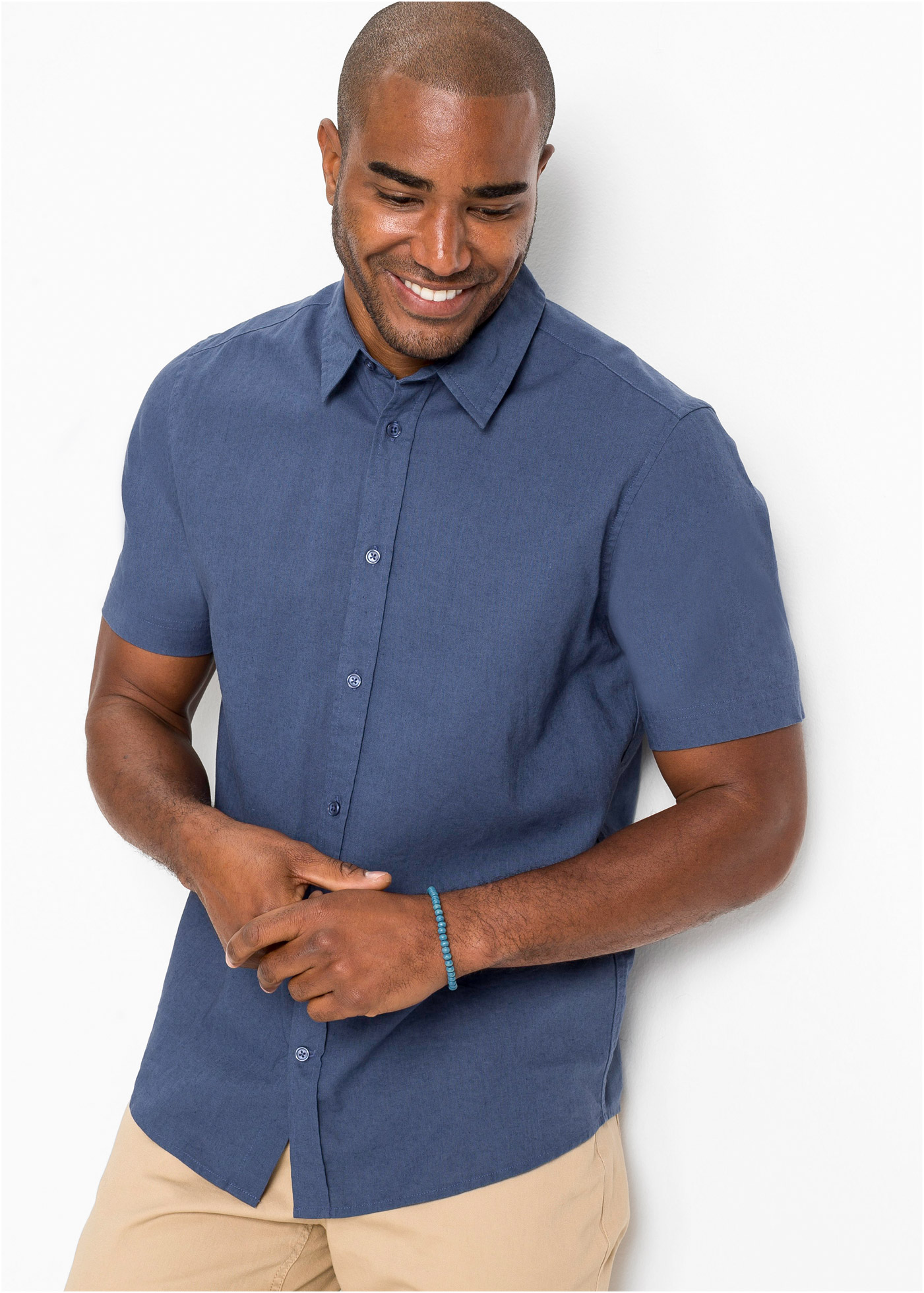bonprix Kurzarmhemd Regular Fit, aus Leinen-Baumwoll-Mix, mit kurzem Arm, Kentkragen